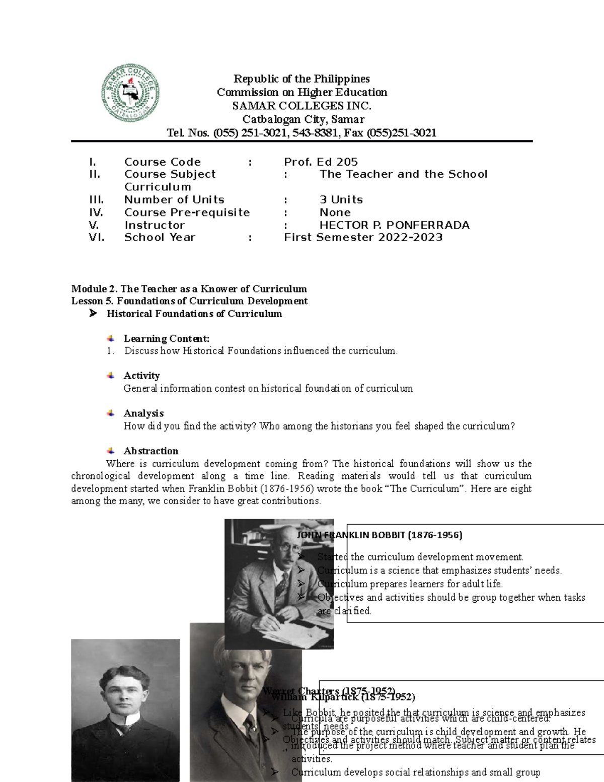 Module 2 lesson 5 - The Teacher and the School Curriculum - Republic of ...