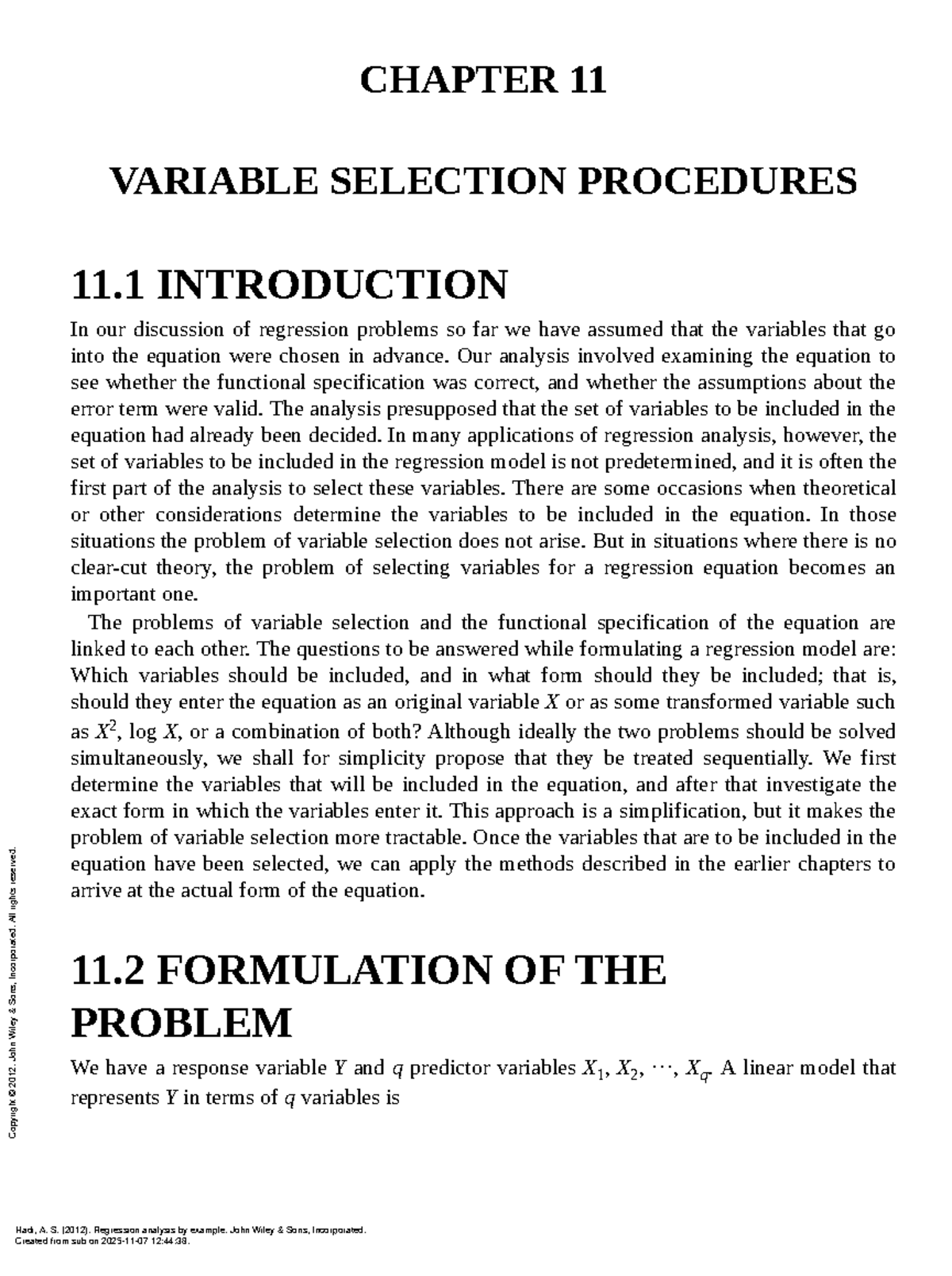 SDA2 - Chapter 11: Variable Selection Procedures in Regression Analysis ...