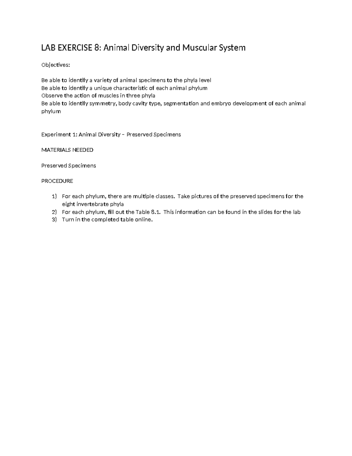 1407 LAB Exercise 8 - assignment with answers - LAB EXERCISE 8: Animal ...