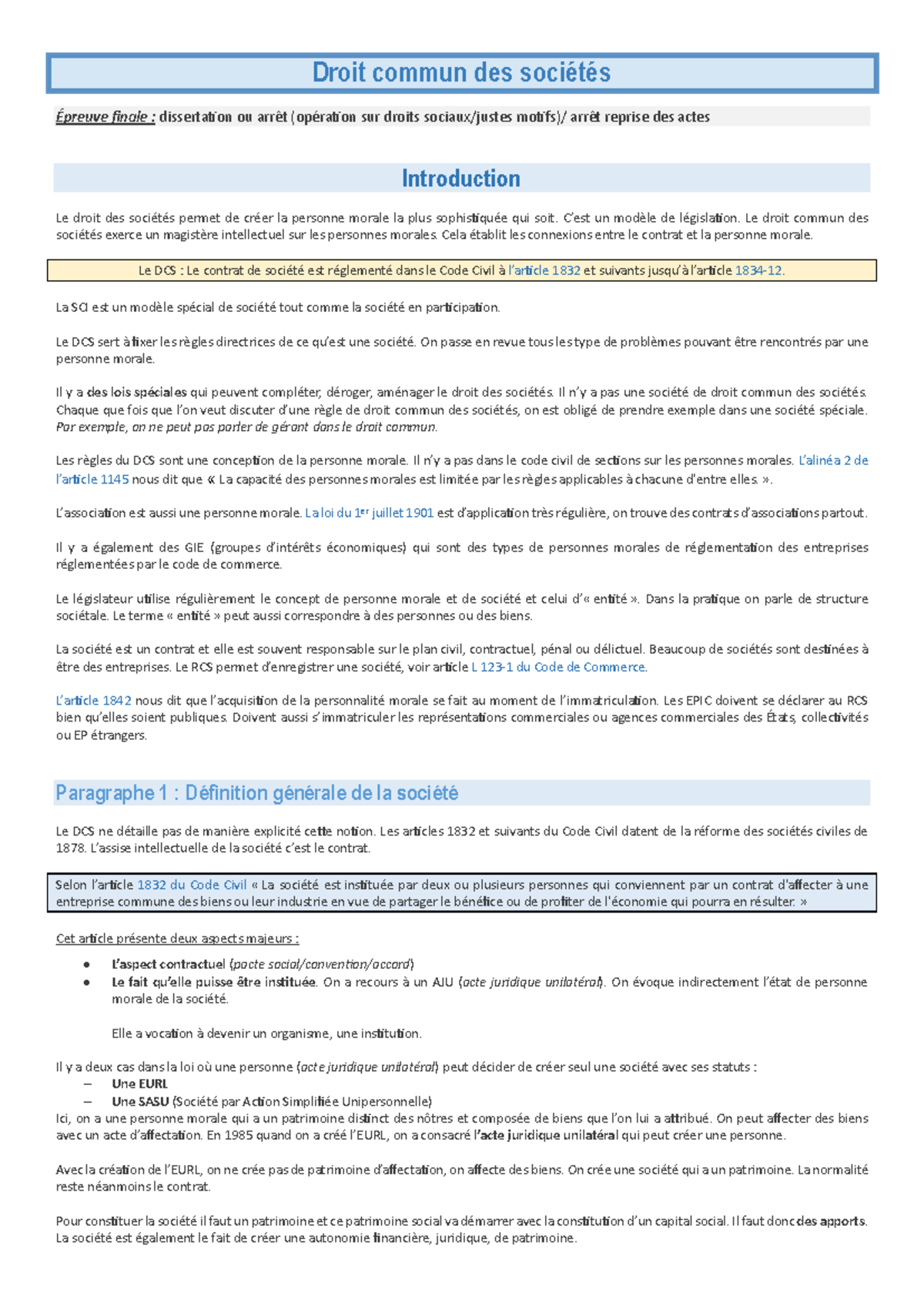 Droit Commun des Sociétés (DCS) : Concepts, Définitions et Comparaisons ...