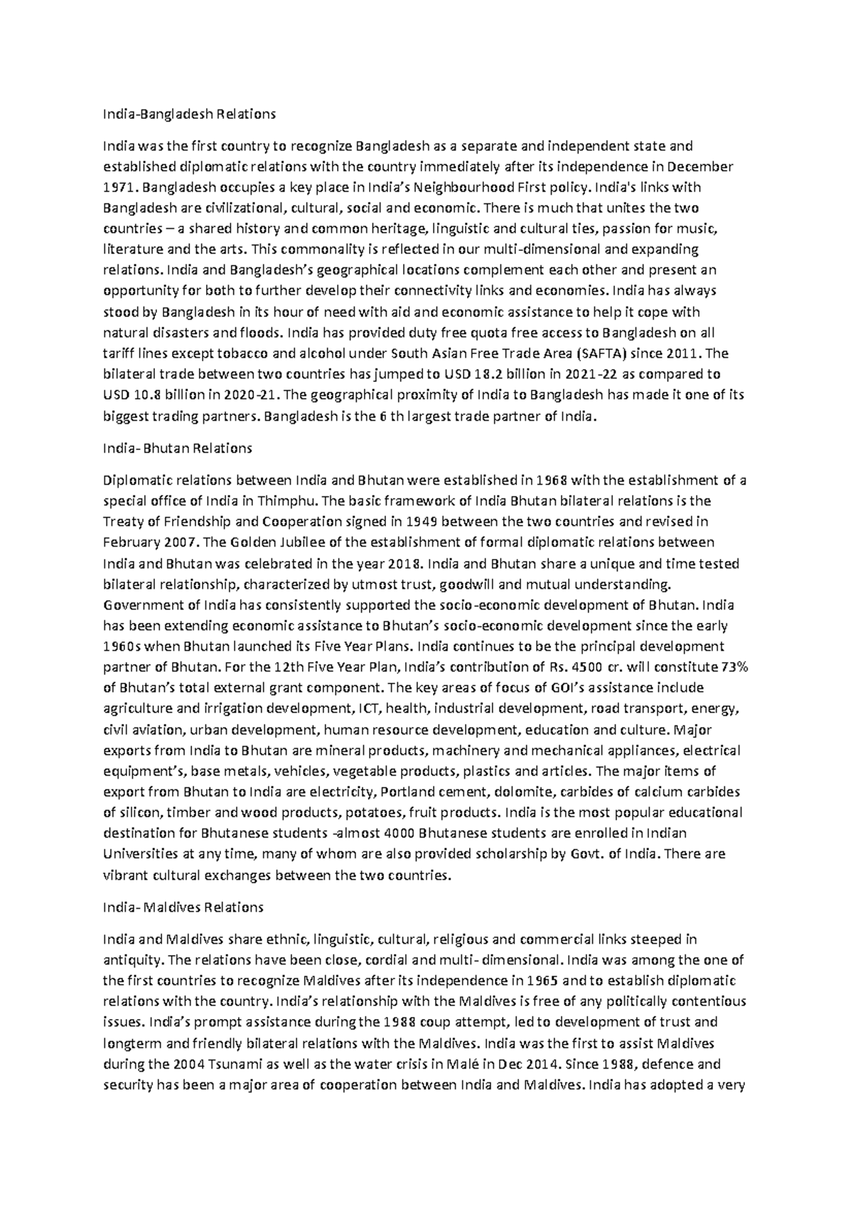 India's Neighbourhood Relations: A Comprehensive Overview - Studocu