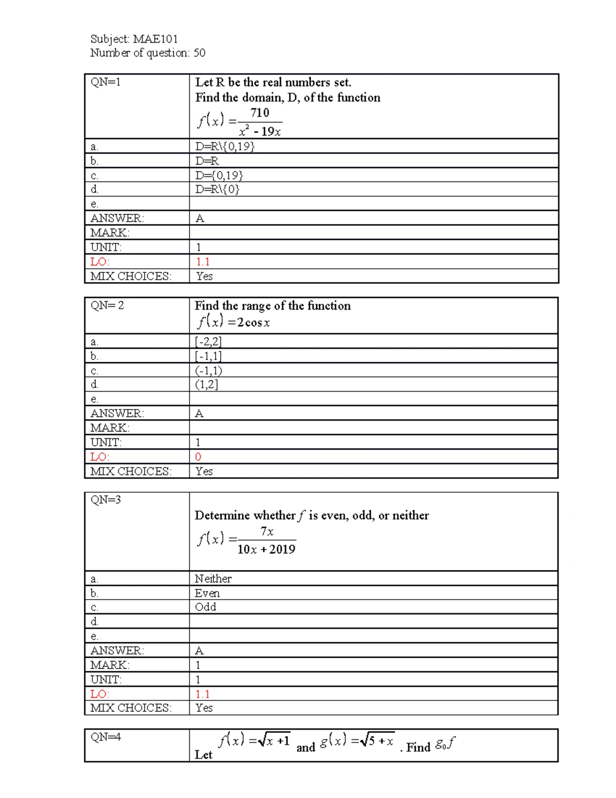 MAE101 Review for Test 1: Practice Questions and Solutions - Studocu