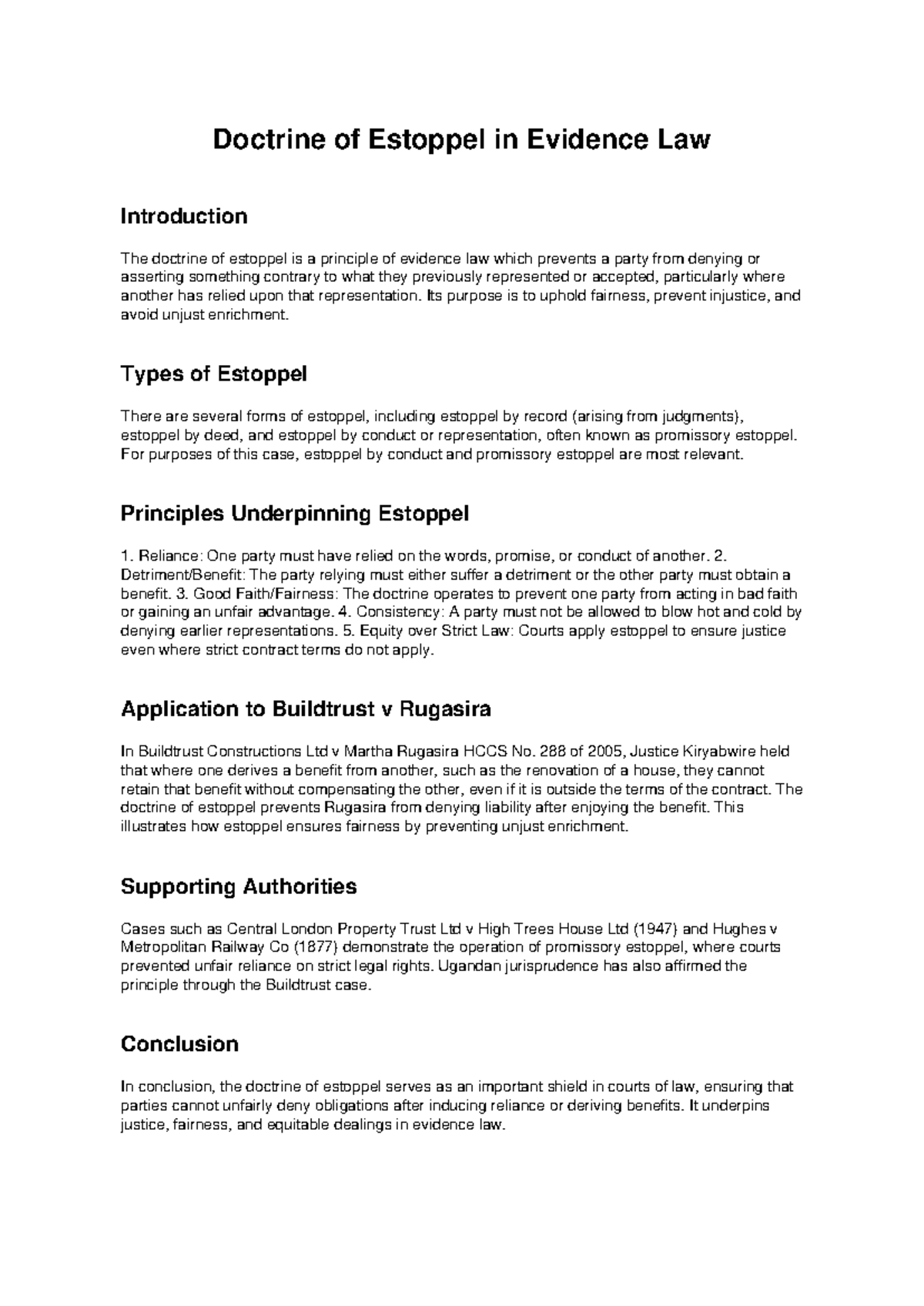 Doctrine of Estoppel in Evidence Law: Key Principles & Cases - Studocu