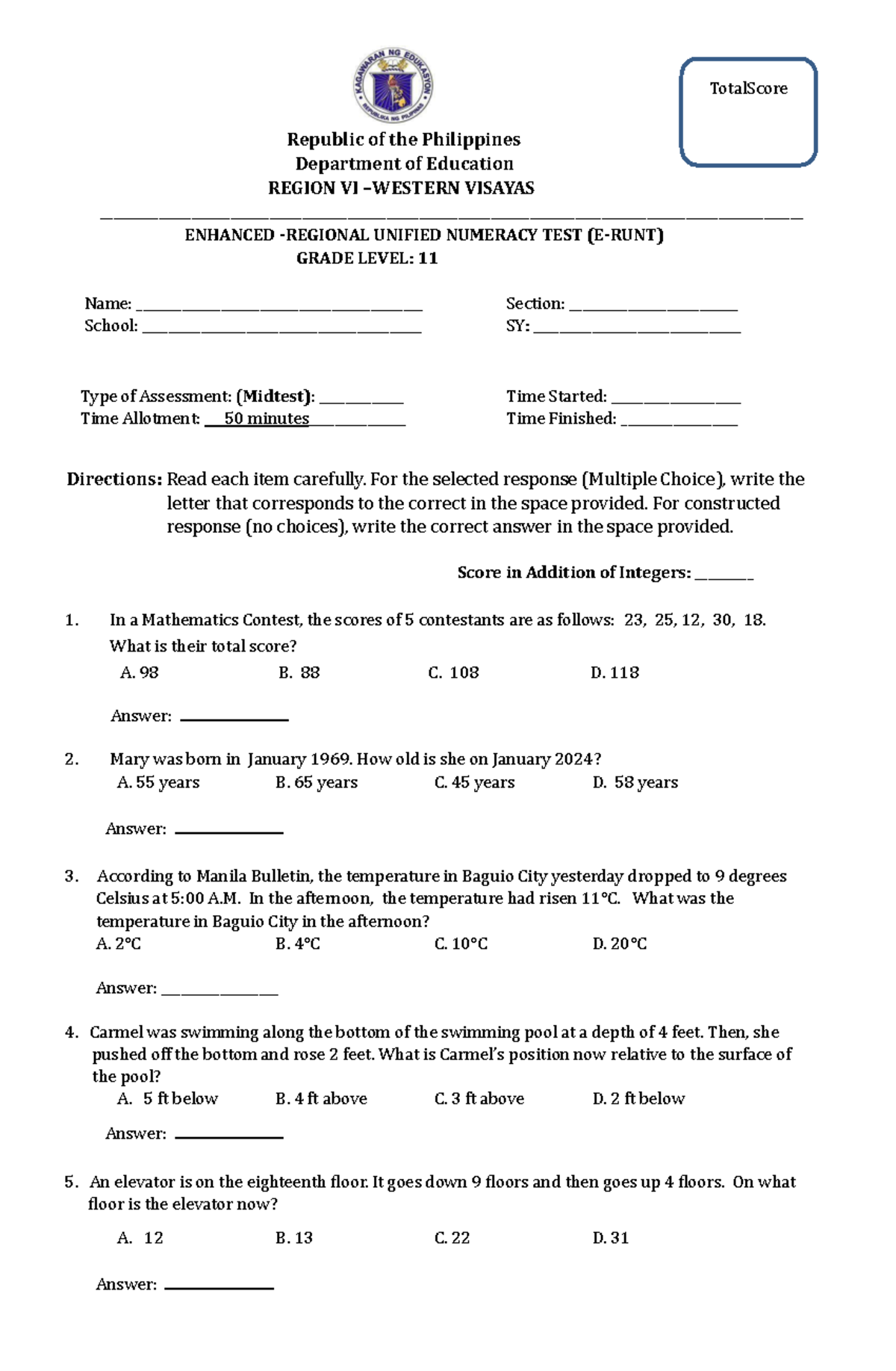 Final Mid Test E RUNT Grades 11 - Republic of the Philippines ...