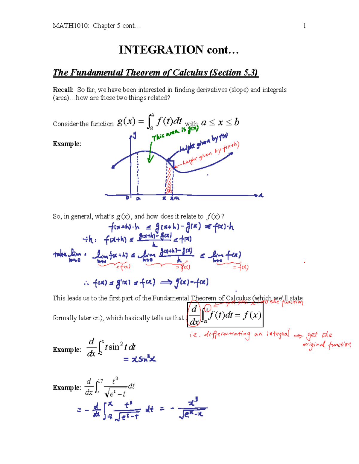 MATH1010: Chapter 5 - Integration & The Fundamental Theorem of Calculus ...