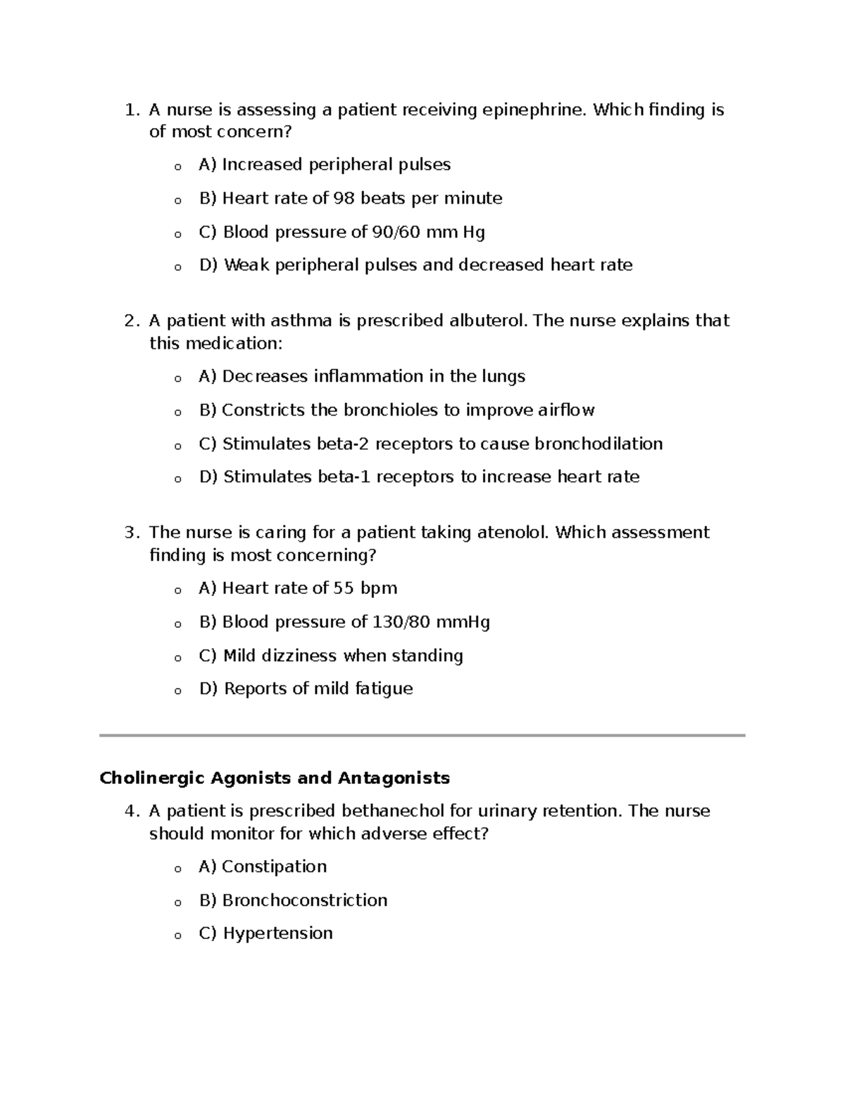 Exam 2 Practice Questions for Pharmacology: Key Nursing Considerations ...