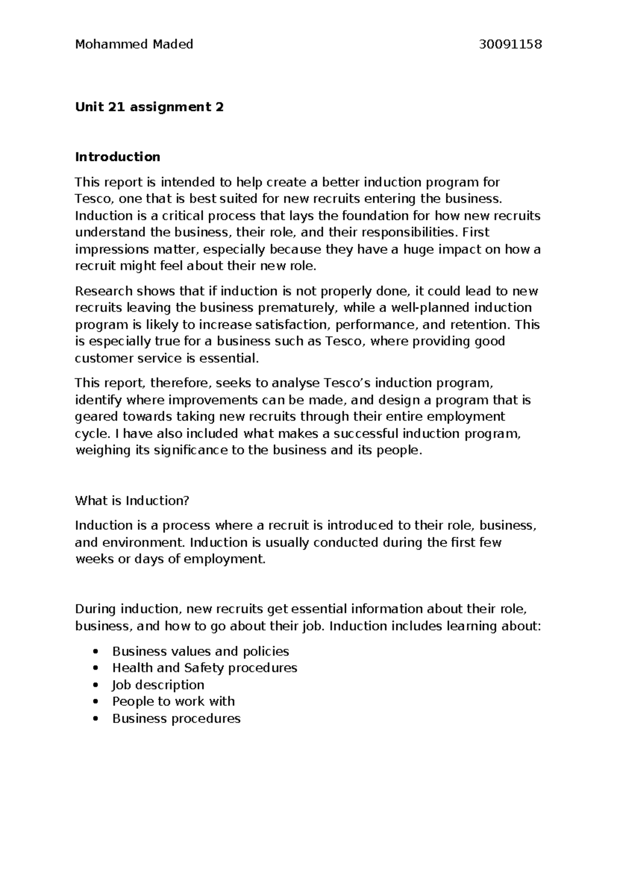P5 – Designing an Effective Induction Program for Tesco - Studocu