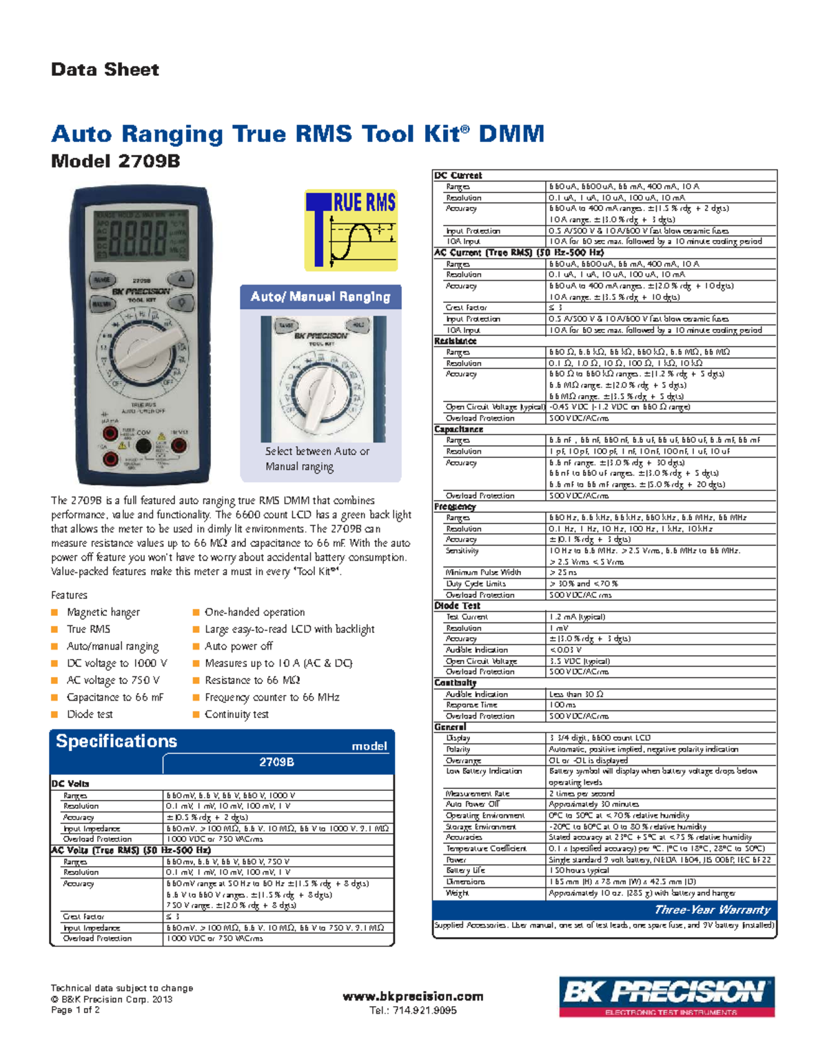 Datasheet for 2709B Auto Ranging True RMS DMM Tool - Studocu