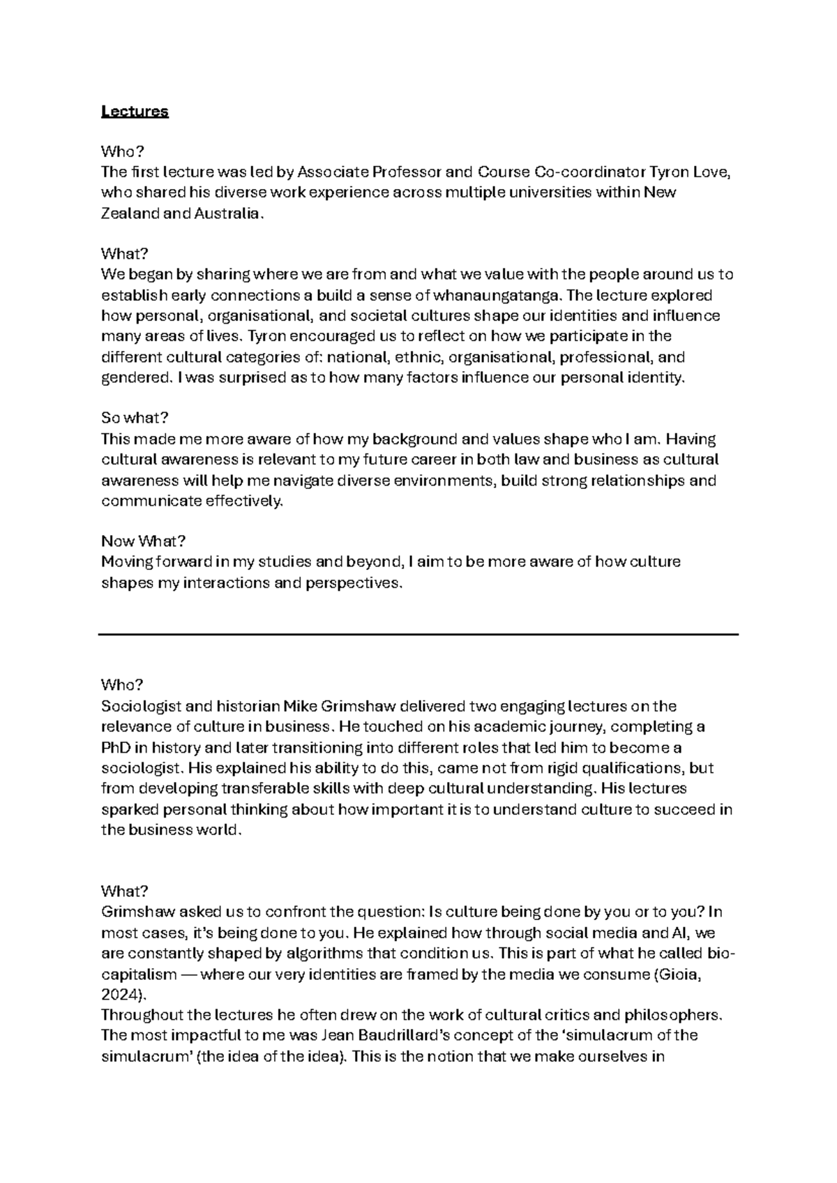 BUS 101: Reflections on Cultural Awareness in Business Lectures - Studocu