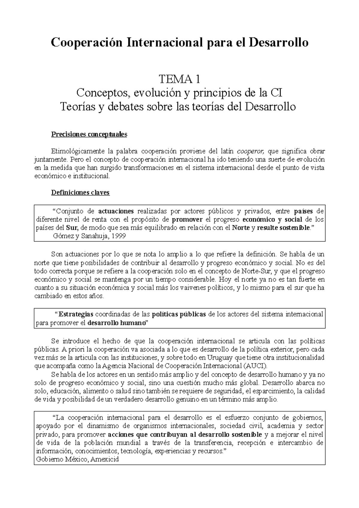 Resumen de Cooperación Internacional para el Desarrollo - TEMA 1 - Studocu
