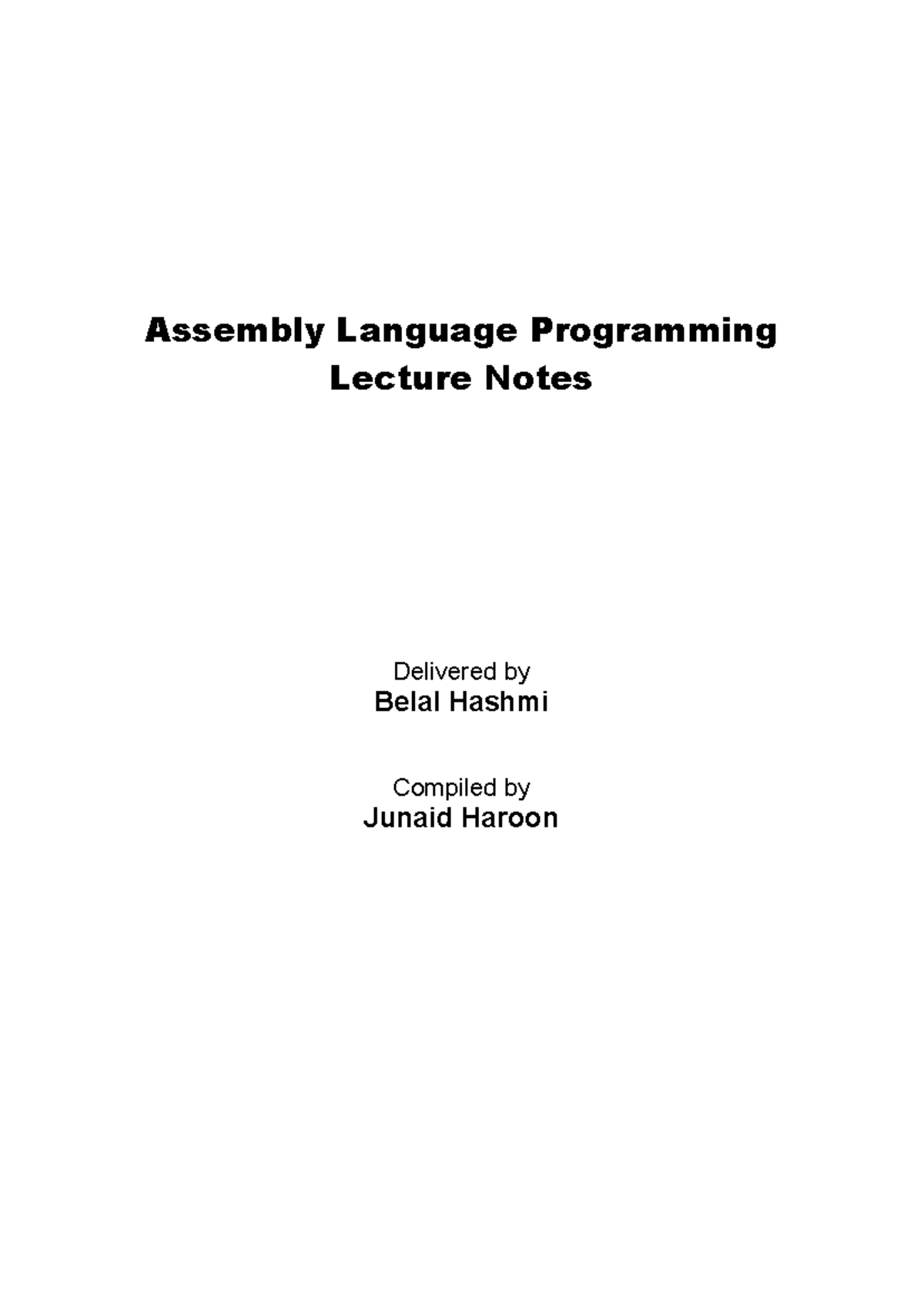 CS401 Lecture Notes: Assembly Language Programming Insights - Studocu