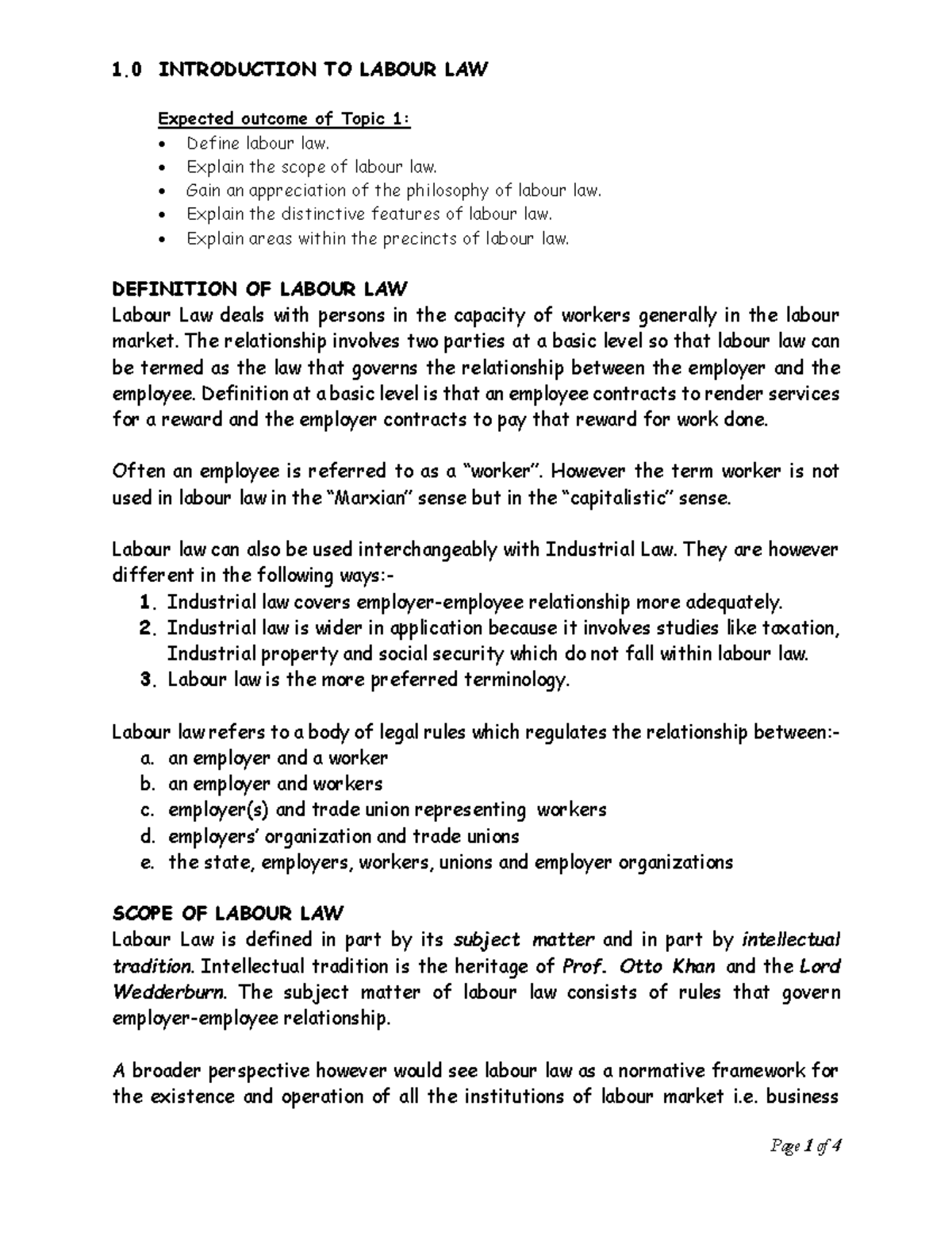 LAB 101: Intro to Labour Law - Scope, Definitions & Key Concepts - Studocu