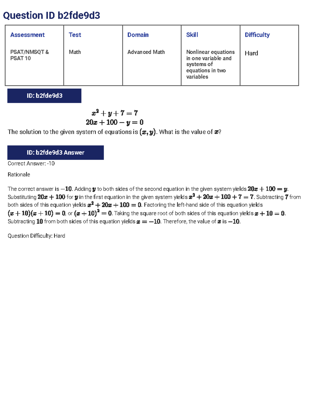 SAT Practice - Advanced Math - Question ID b2fde9d ID: b2fde9d The ...