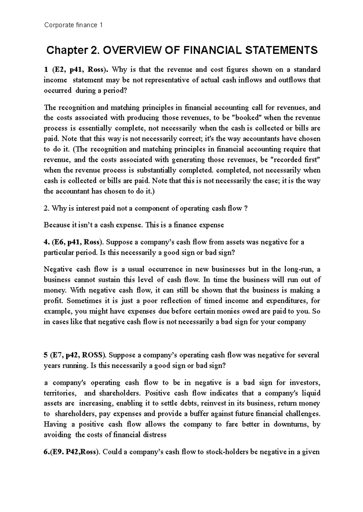 Q- Chapter 2: Overview of Financial Statements in Corporate Finance 1 ...