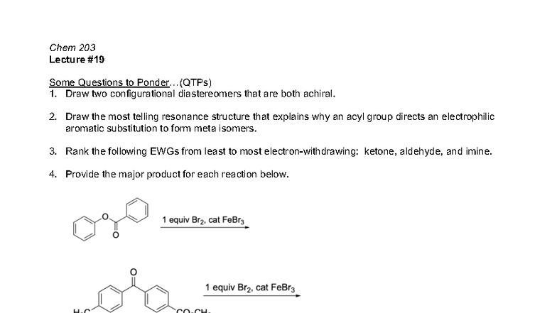 Chem 203 Lecture 19 QTPs: Diastereomers, Resonance, and EWG Ranking ...