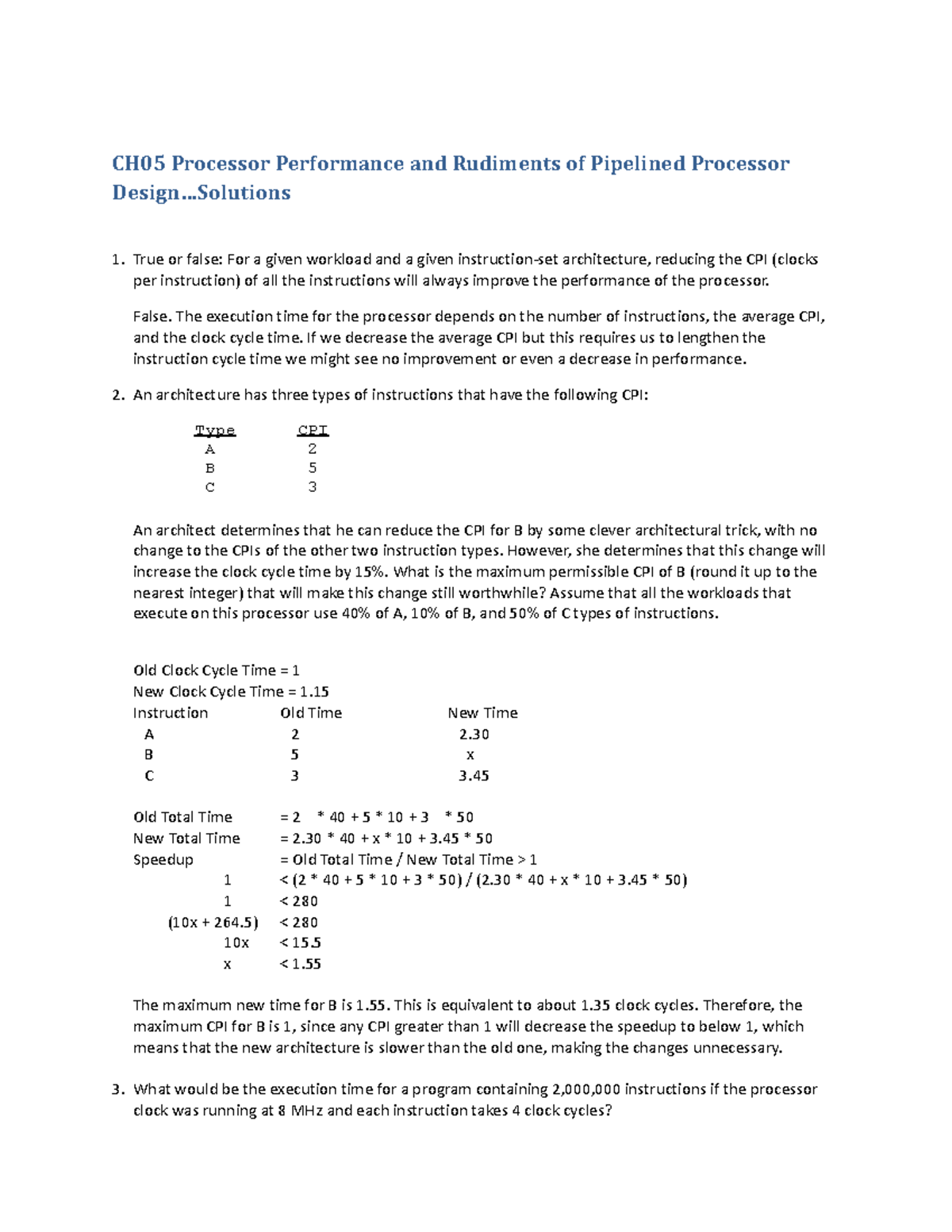 CH05 Processor Performance and Rudiments of Pipelined Processor Design ...
