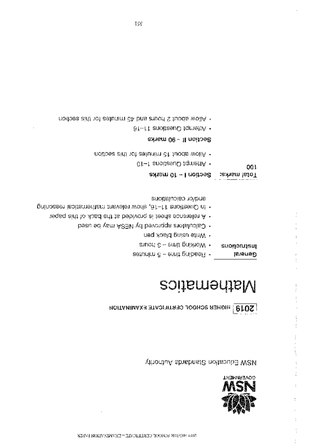 2019 HSC Mathematics General Exam Paper - NSW Education Standards ...