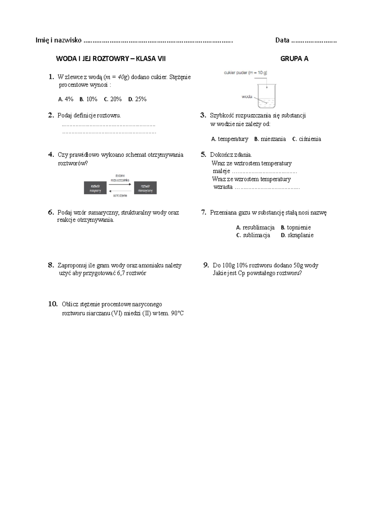 Woda I Roztwory 7 Klasa Sprawdzian www.studocu.com