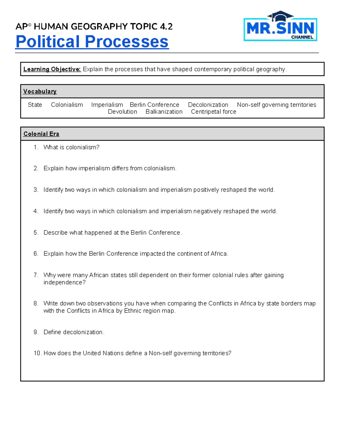 HUMAN GEOGRAPHY UNIT 4 TOPIC 2 Political Processes Overview - Studocu