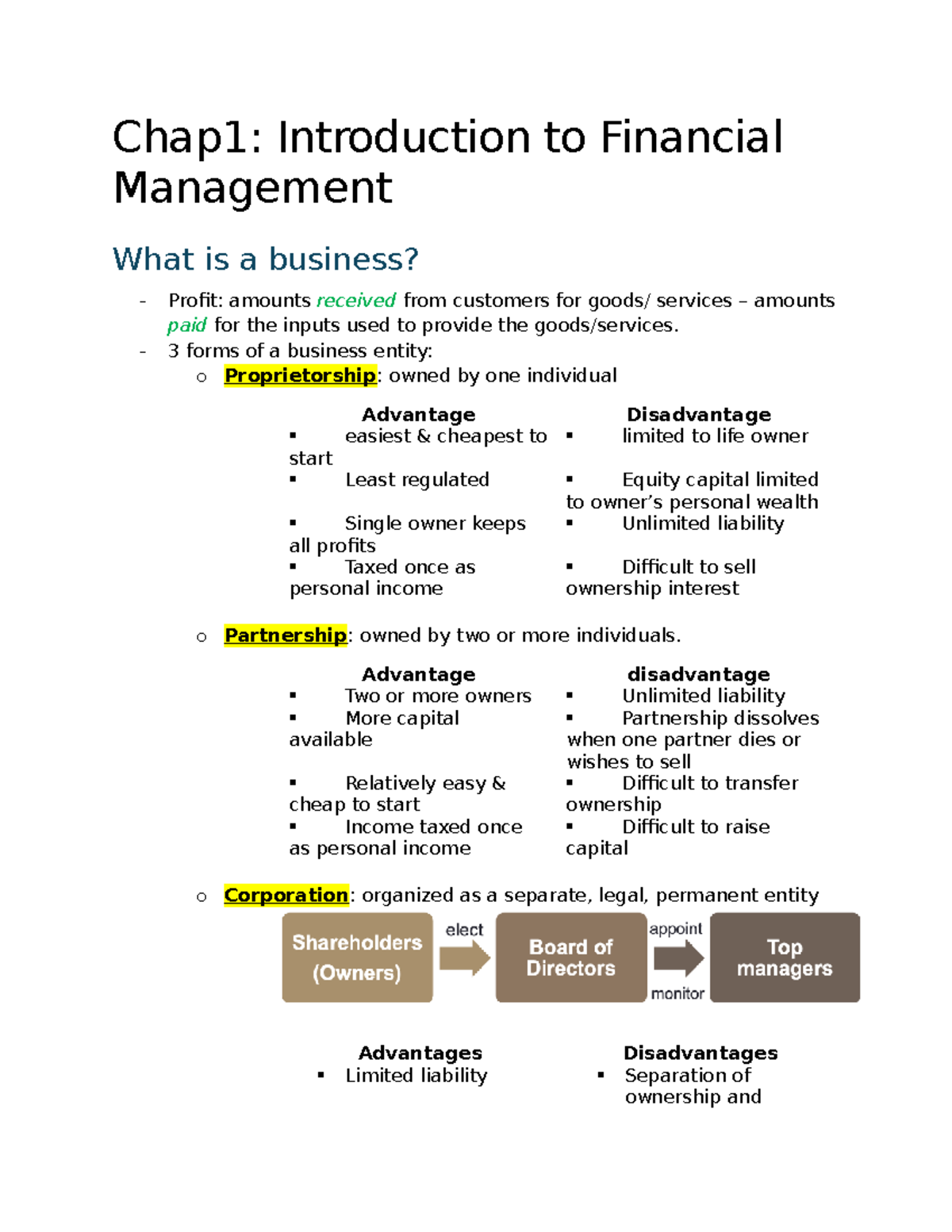 Chap 1 & 2: Intro to Fin. Mgmt. & Time Value of Money Notes - Studocu