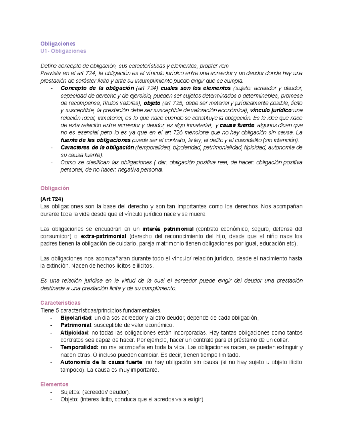 Resumen del Primer Parcial de Obligaciones y Contratos - Oy C - Studocu