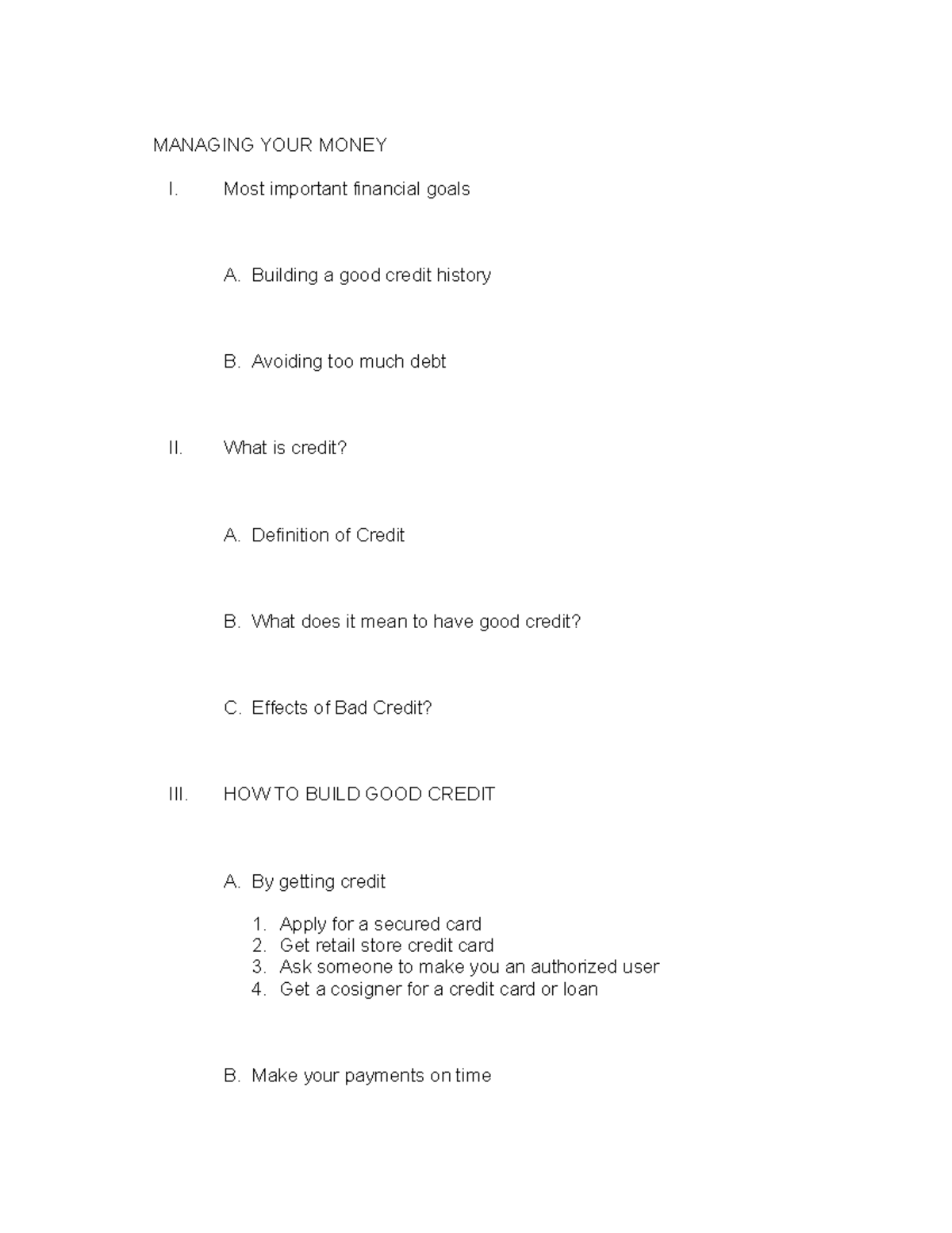 Credit Management Outline for Students (F21) - Studocu