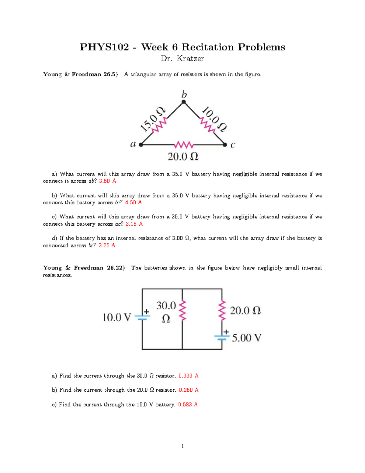 PHYS102 Recitation 6 - Resistor Array Current Calculations - Studocu