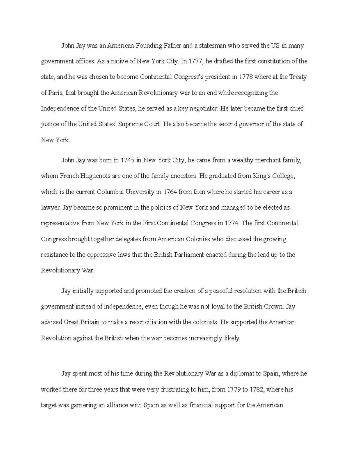 John Jay: Key Contributions to American History and Diplomacy - Studocu