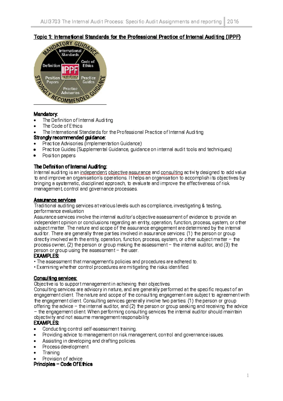 AUI3702 Tutorial Letter: Internal Audit Process & Test of Controls ...