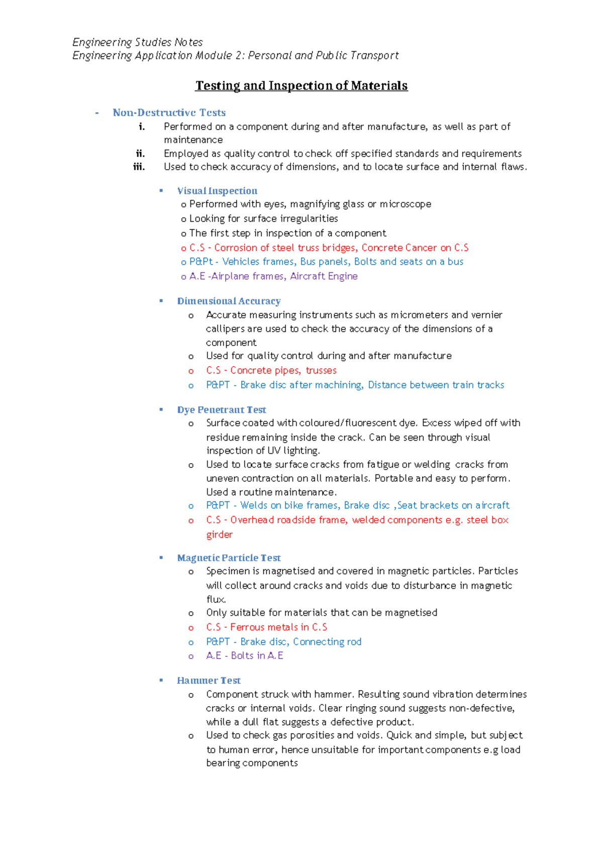 Testing and Inspection of Materials Notes - Engineering Application ...