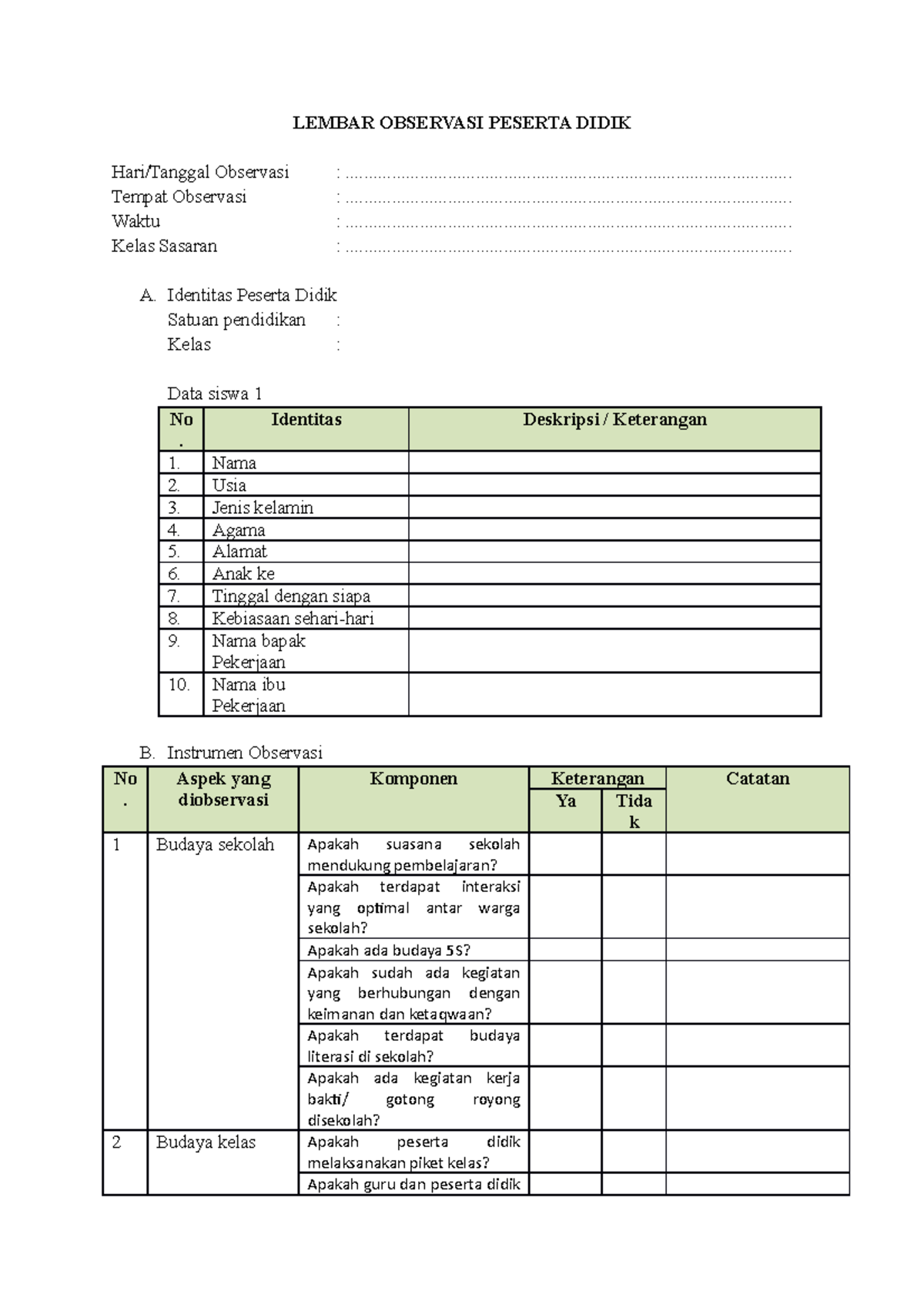 Instrumen Observasi dan Profiling Peserta Didik - Modul Evaluasi - Document Preview