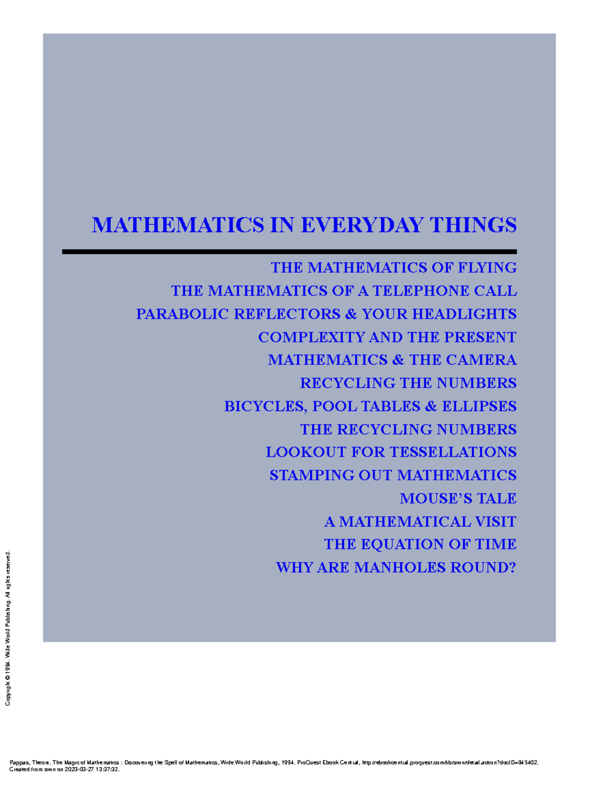 The Magic of Mathematics Discovering the Spell of - MATHEMATICS IN ...