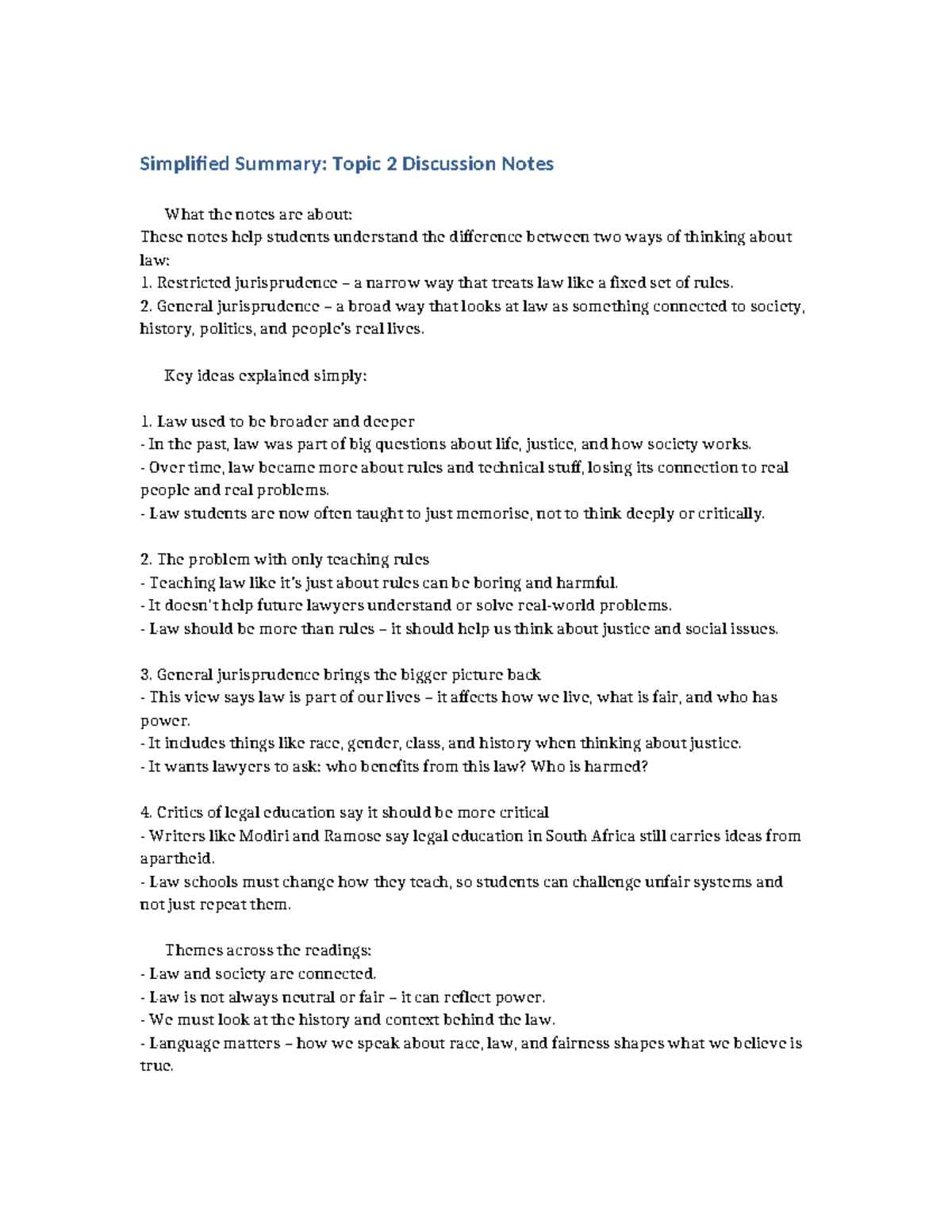 Simplified Summary of Topic 2: Jurisprudence Discussion Notes - Studocu