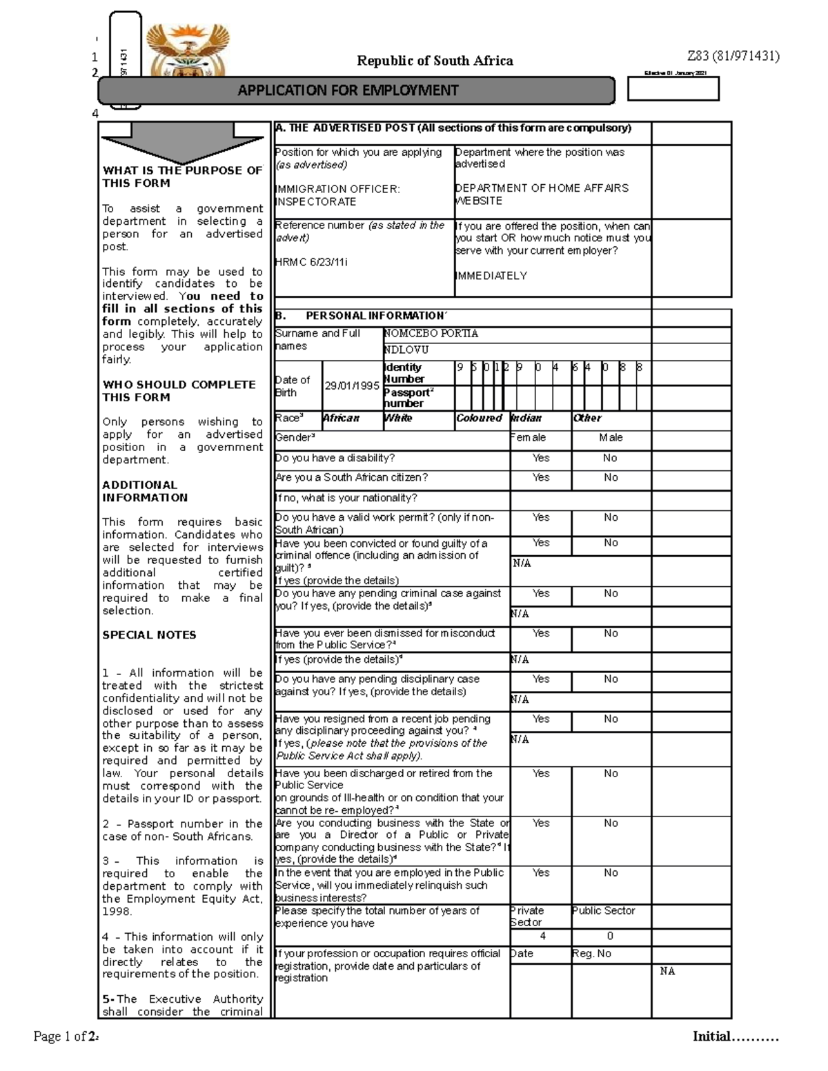 Z83 Employment Application Form - Guidelines and Instructions - Studocu