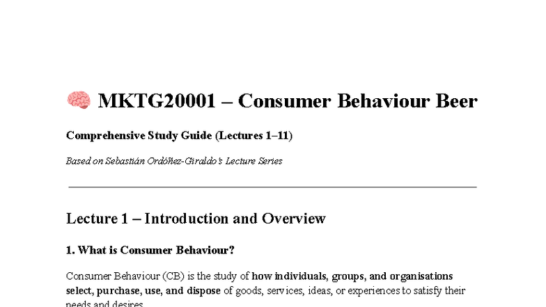 MKTG2000 1 – Comprehensive Study Guide on Consumer Behaviour - Studocu