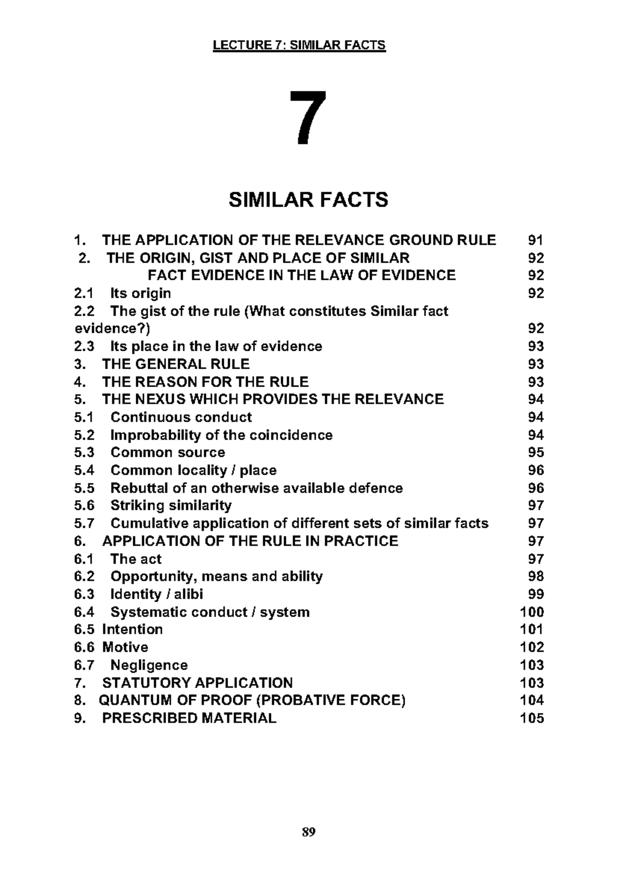 Lecture Notes: Similar Facts & Their Legal Implications - Evidence ...