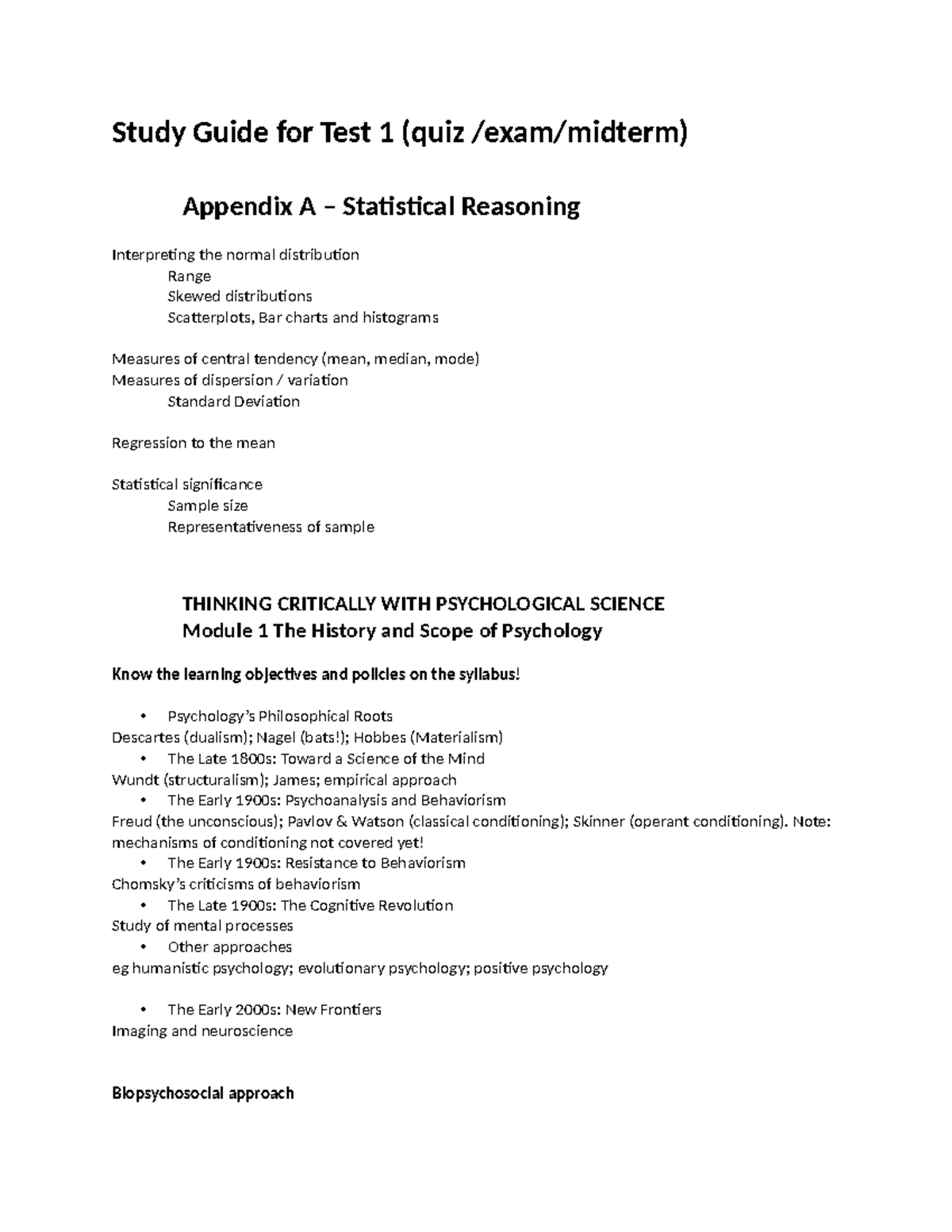Study Guide for PSY 101 Midterm: Key Concepts & Topics - Studocu