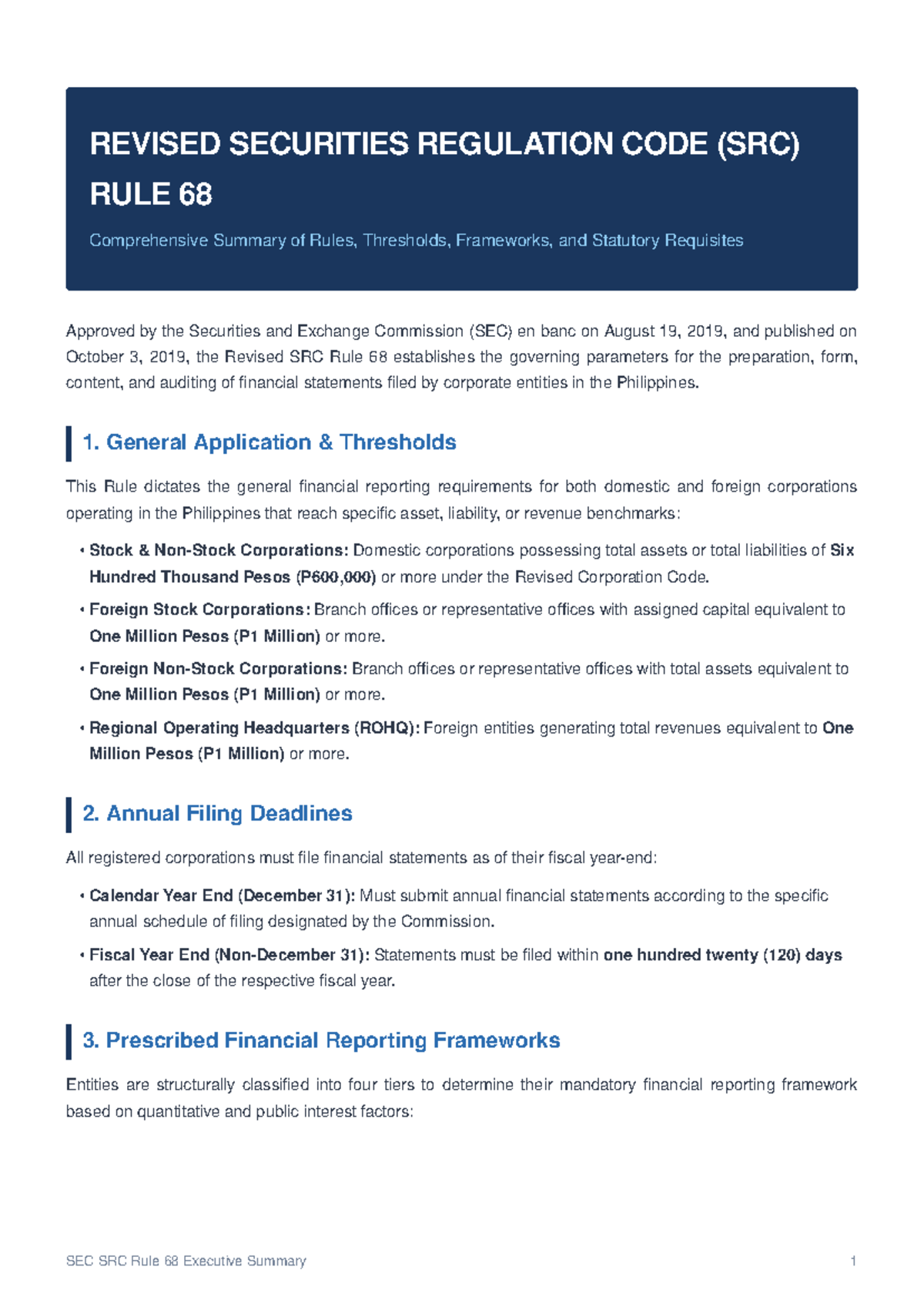 SEC SRC Rule 68: Comprehensive Summary of Financial Reporting Rules ...
