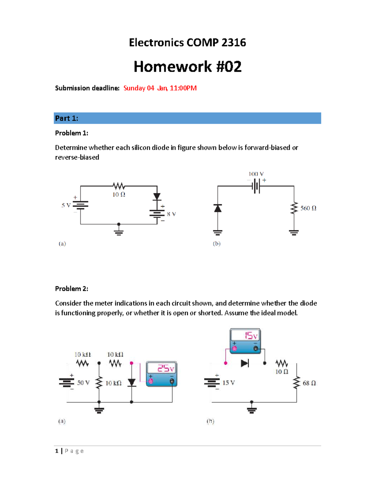 Electronics COMP 2316 Assignment 2: Diodes & Applications - Studocu