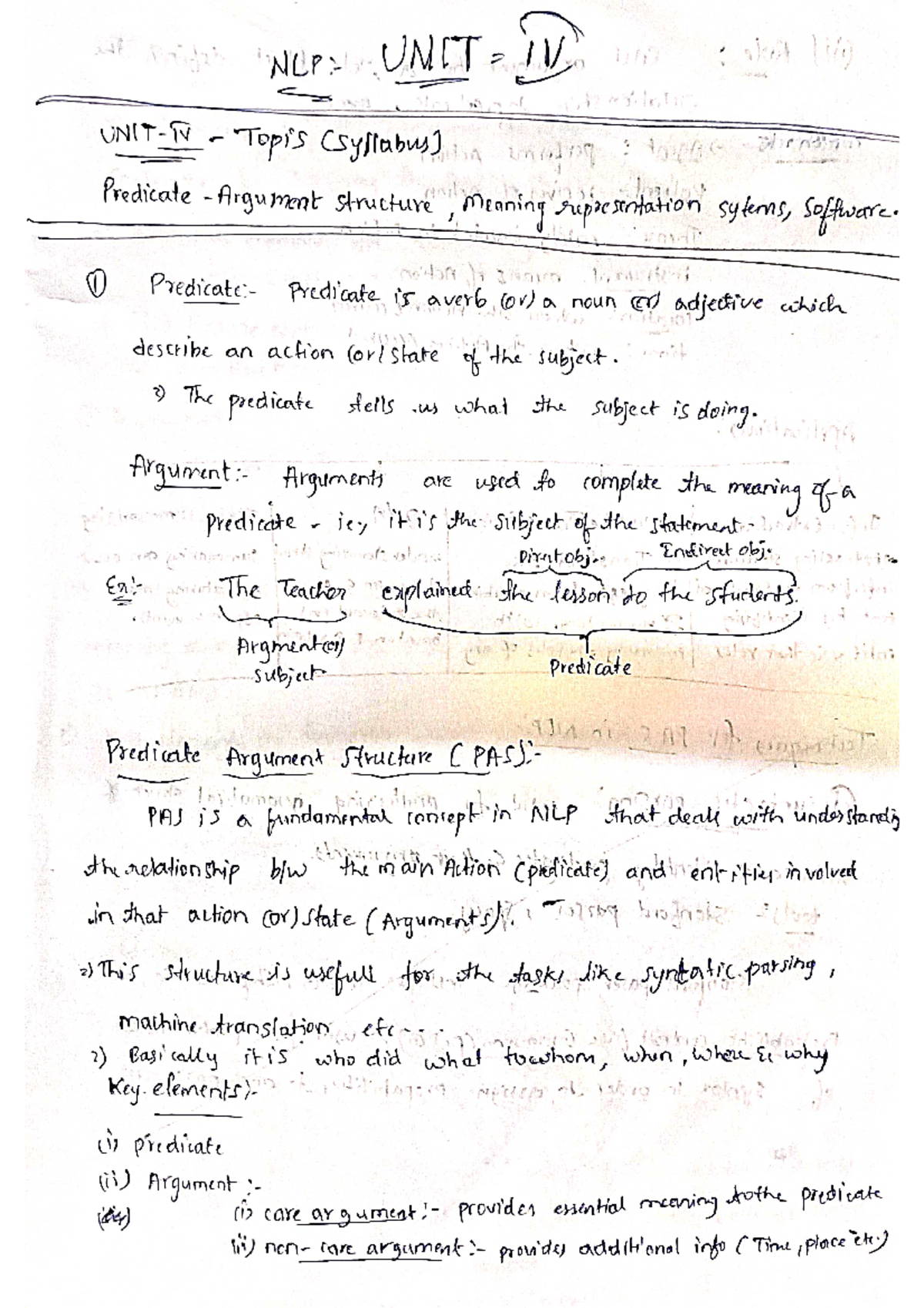 NLP Unit-4 - None - UNIT IV Topis (syllabus) Predicate Argument ...