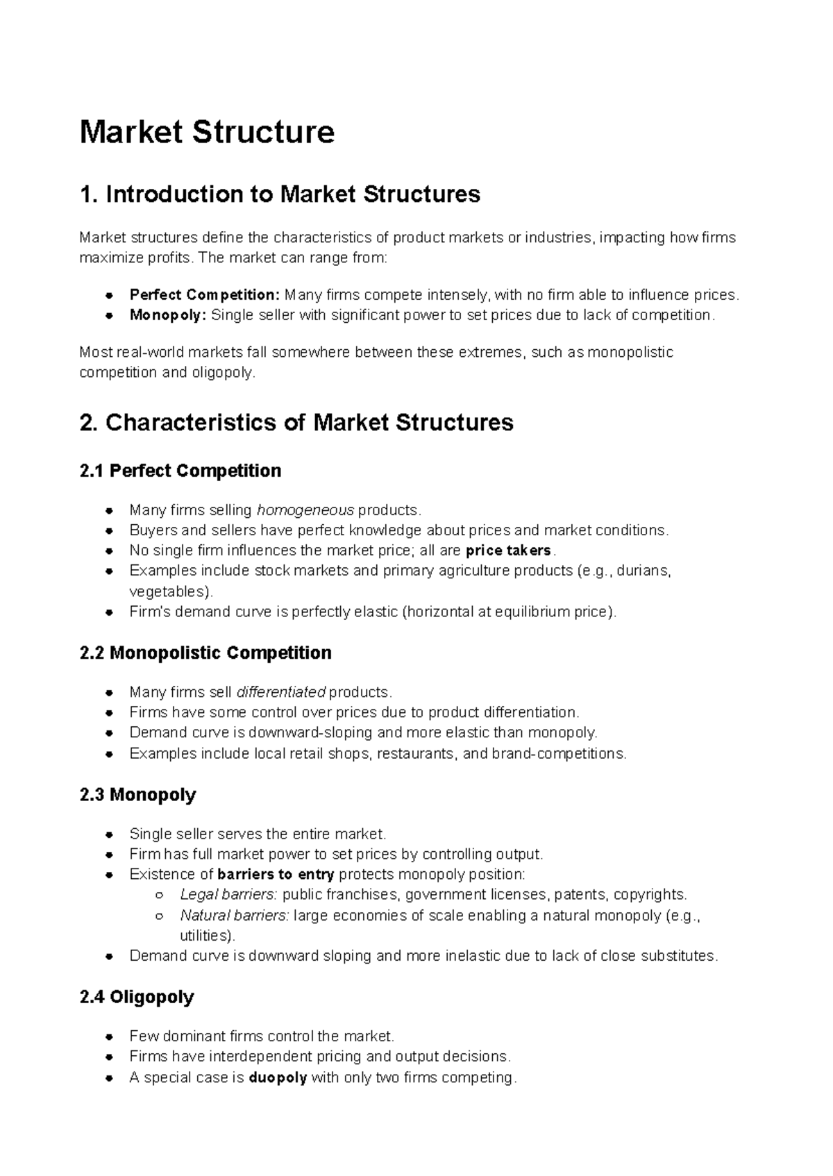Market Structure: An Overview of Types and Characteristics - Studocu