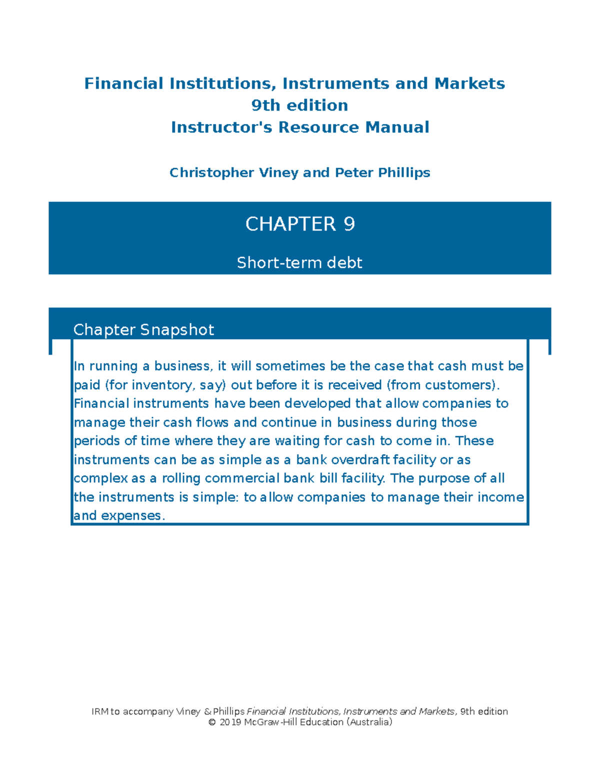 Chapter 9: Short-term Debt and Financing in IRM (Financial Institutions ...