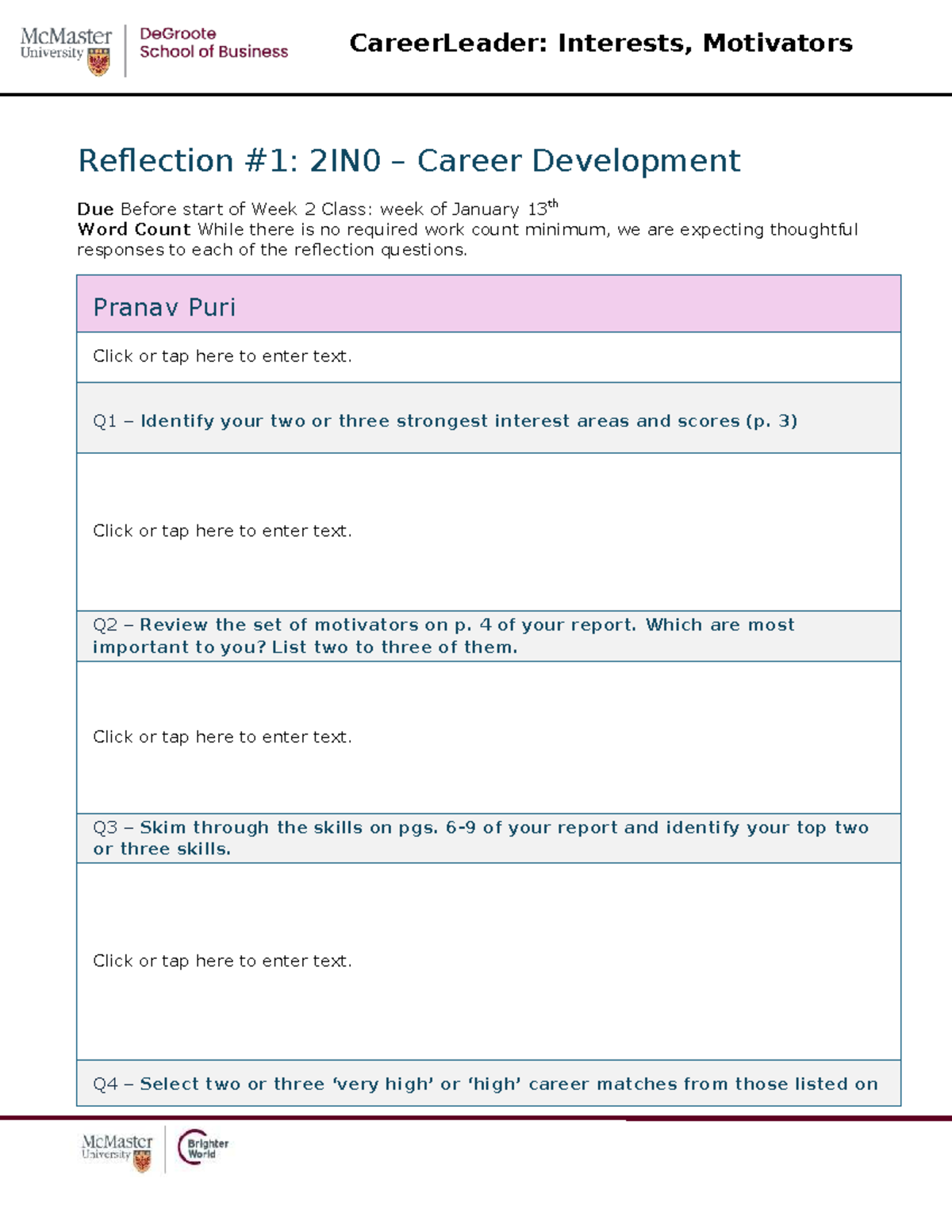 Career Development Reflection: CareerLeader Insights 2IN0 - Studocu