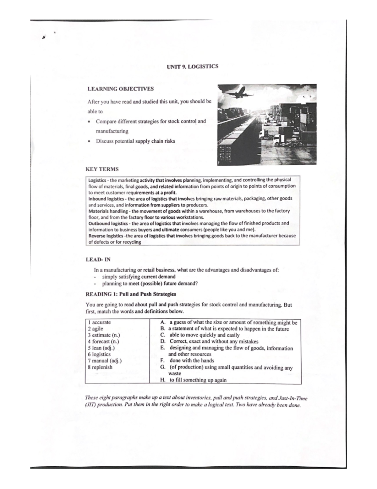Logistics Overview - Unit 9 Study Notes - Studocu
