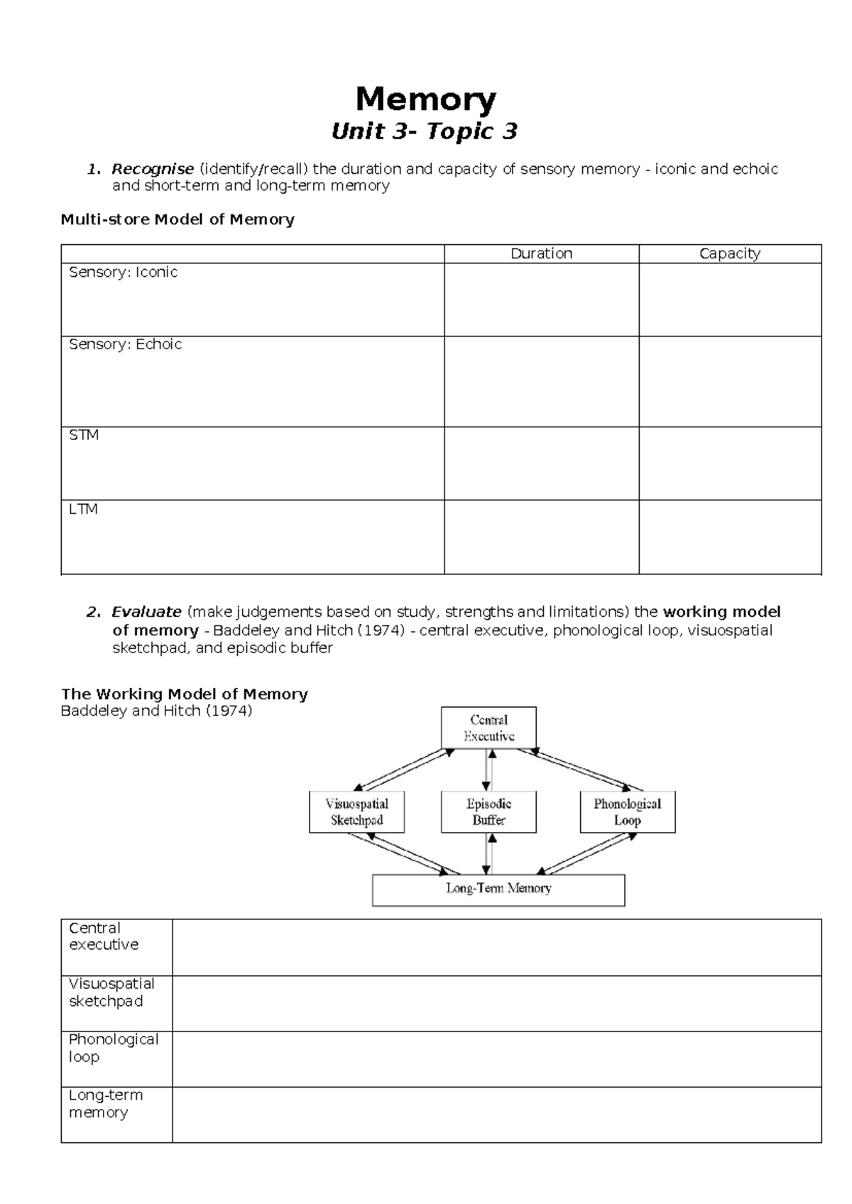 REV 3 - Memory Practice Questions on Working & Long-Term Memory - Studocu