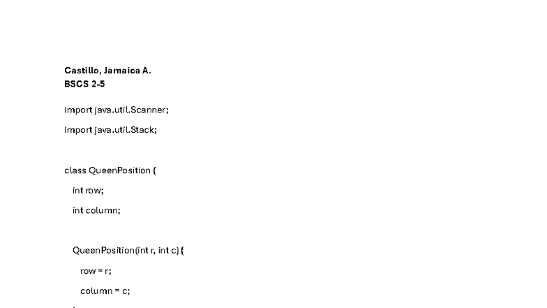 NQueens - Stack Algorithm Implementation in BSCS Class - Studocu