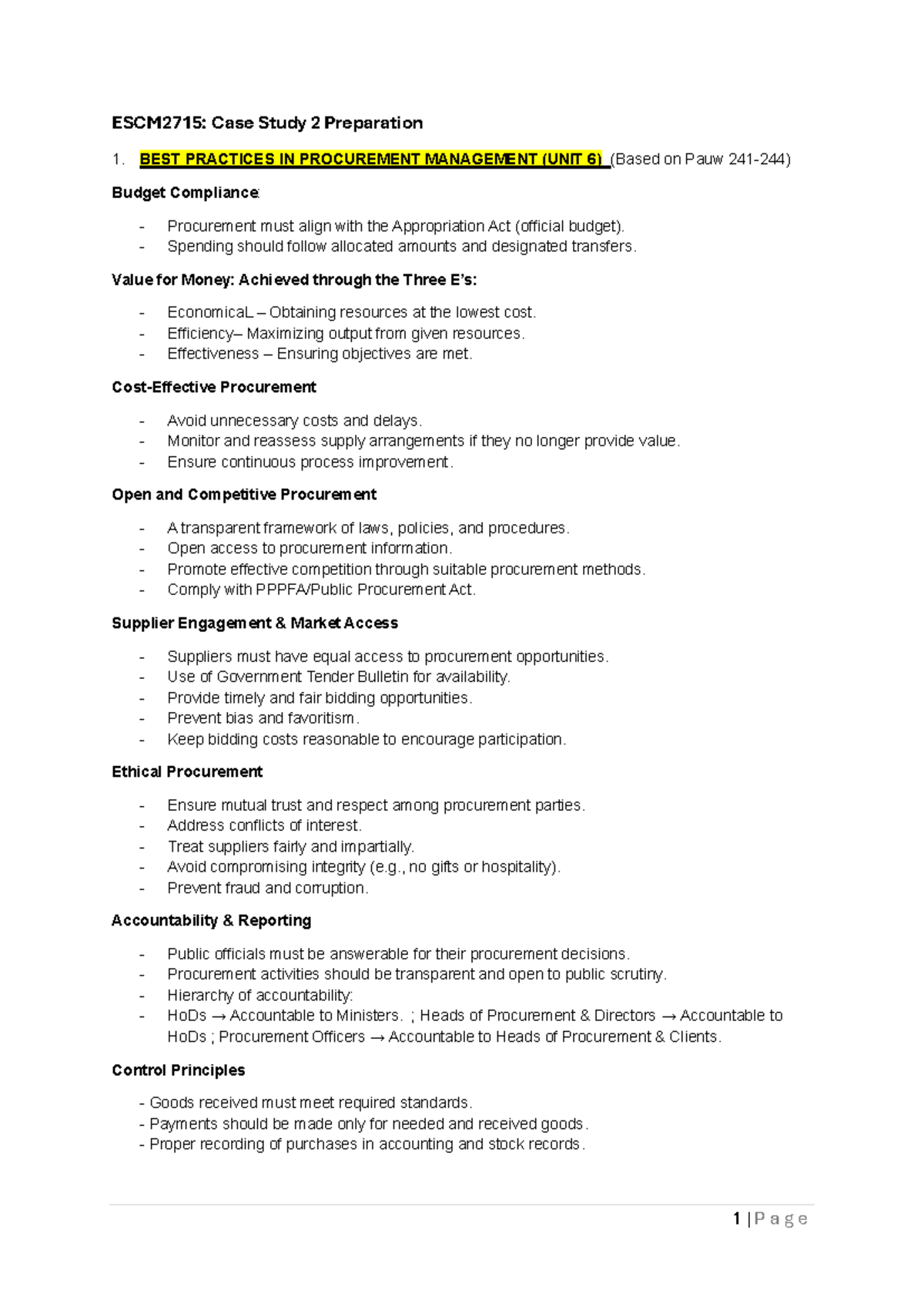ESCM2715: Best Practices in Procurement Management - Case Study 2 Prep ...