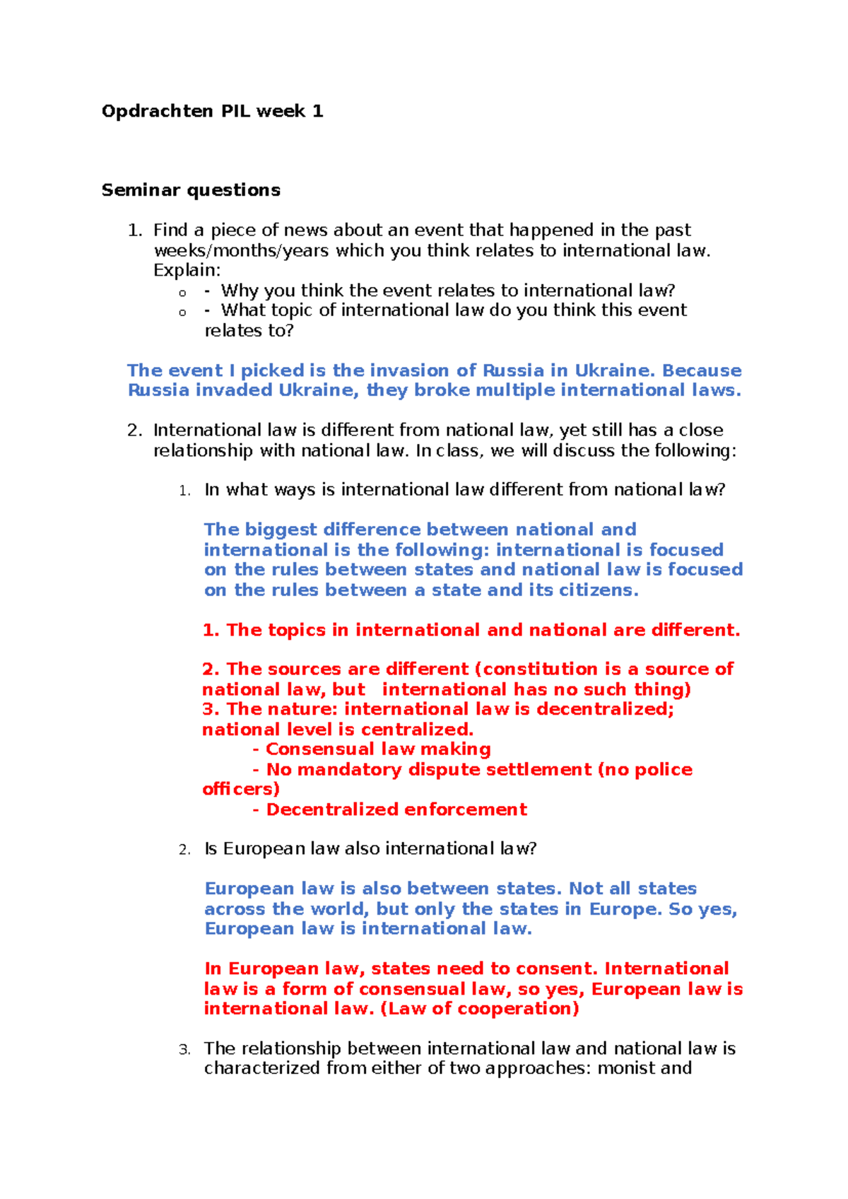 Opdrachten PIL Week 1: Introduction to International Law Concepts ...