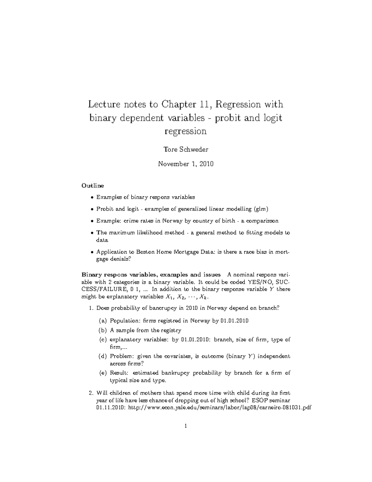 Chapter 11: Probit and Logit Regression - Lecture Notes - Studocu