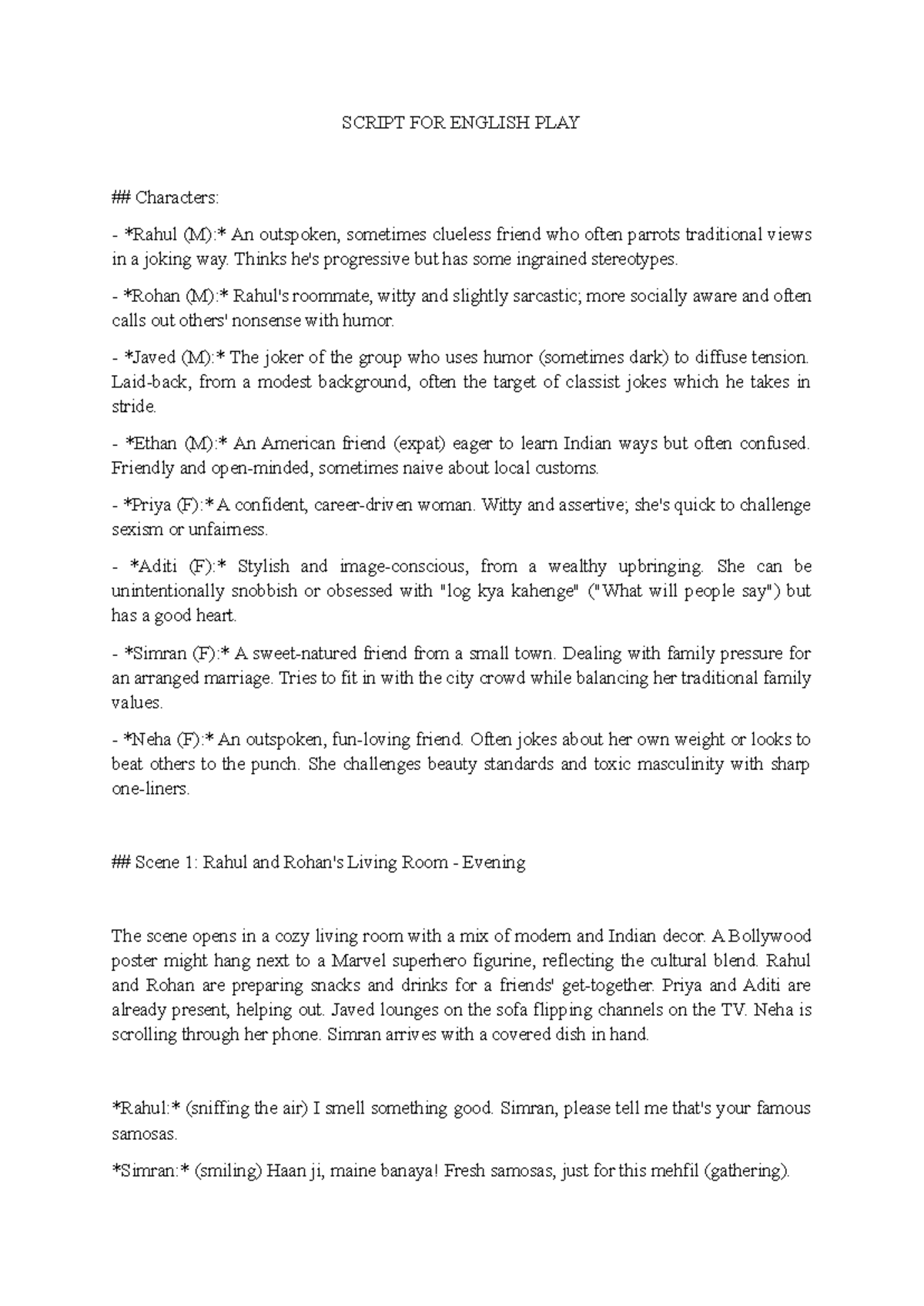 Final Script for English Play: Exploring Modern Indian Society - Studocu